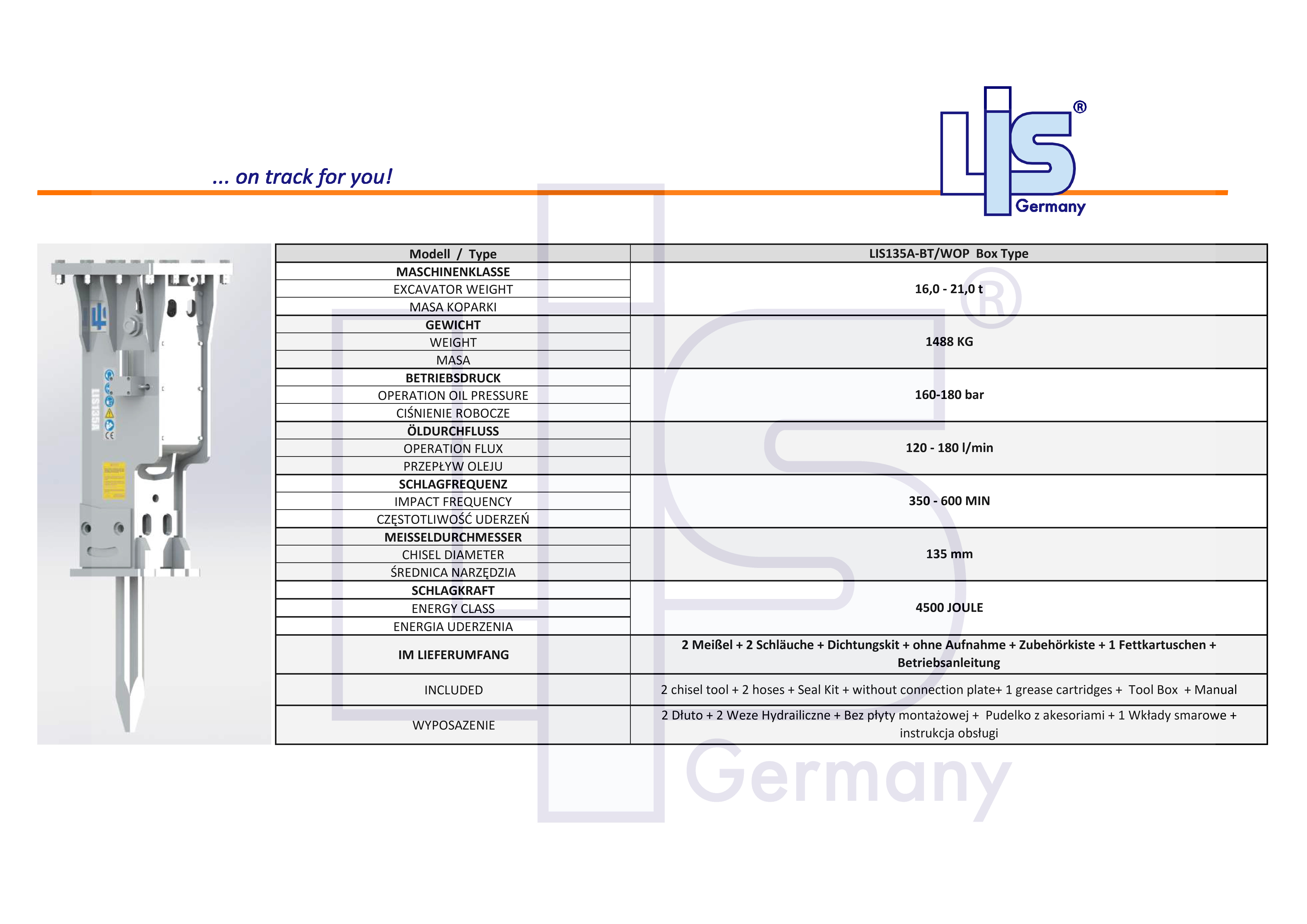 LIS Hydraulikhammer 16,0t-21,0t Bagger mit
neutrale Adapterplatte ohne Aufnahme
