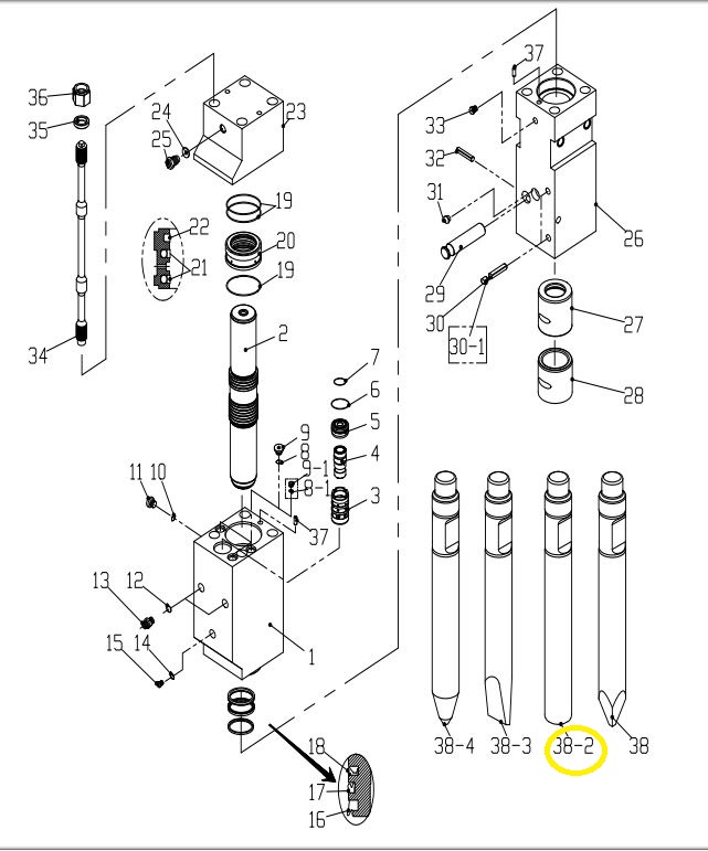Stumpfmeissel passend für LIS45
Hydraulikhammer