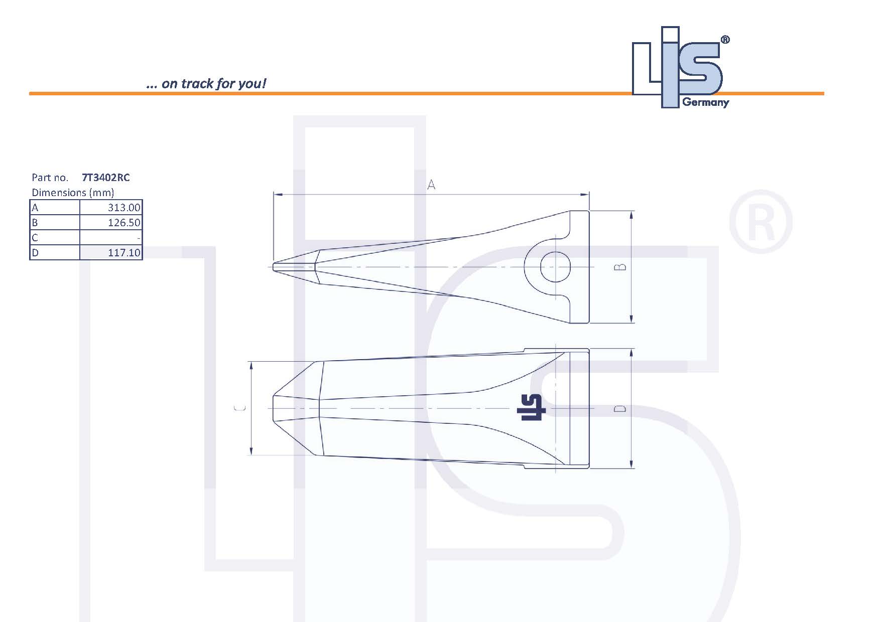 Technische Zeichnung Zahnkappe Fels 7T3402RC für cat J400 von LIS Germany