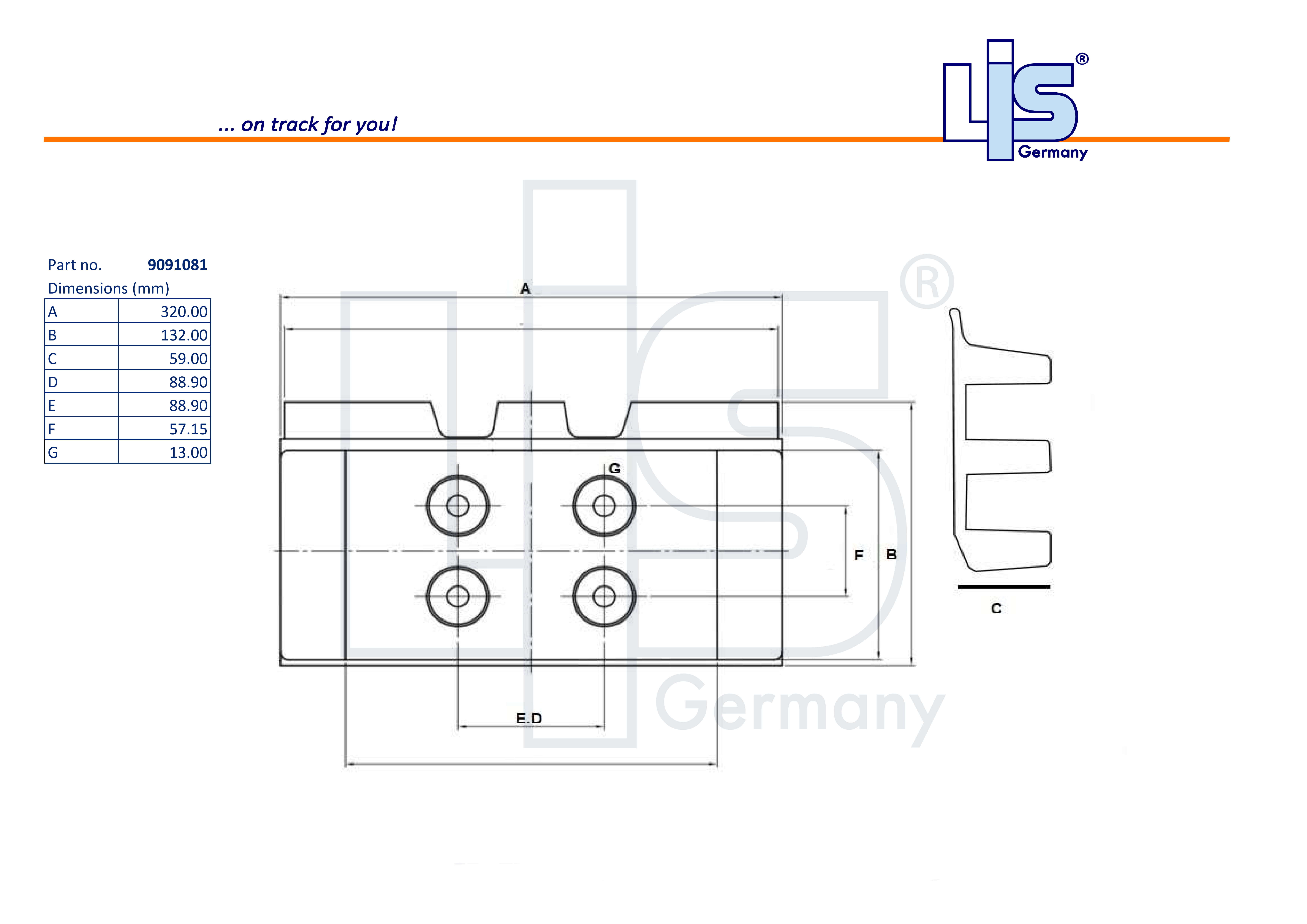 LIS® Gummipad Straßenfertiger | 320mm
Breite | 155mm
Teilung| Bolt-on