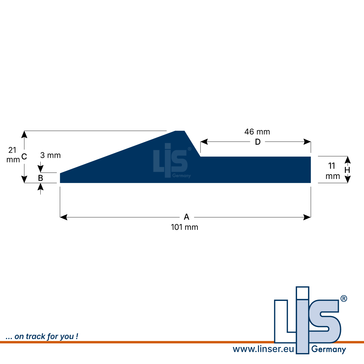 Technische Zeichnung eines LIS Spezialprofils aus Profilstahl mit Abmessungen