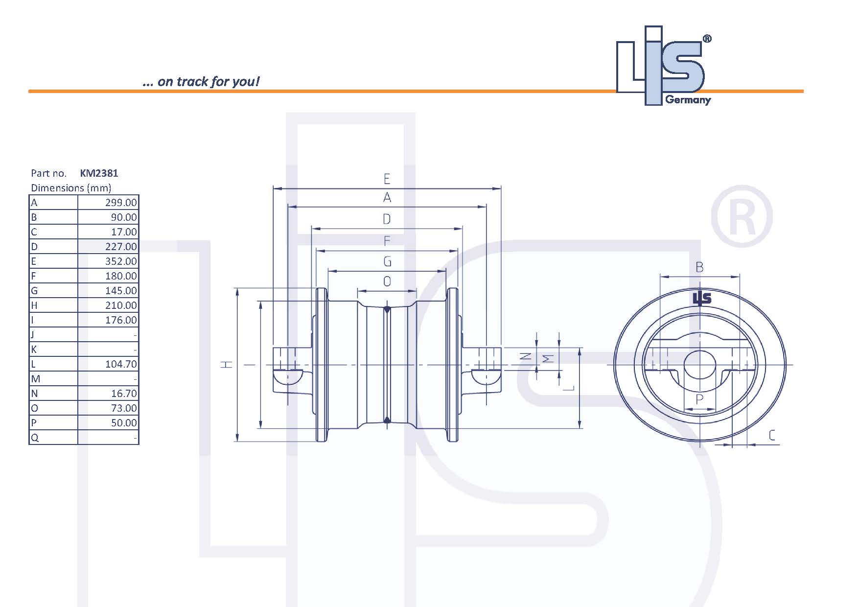 Technische Zeichnung der LIS® Laufrolle KM2381