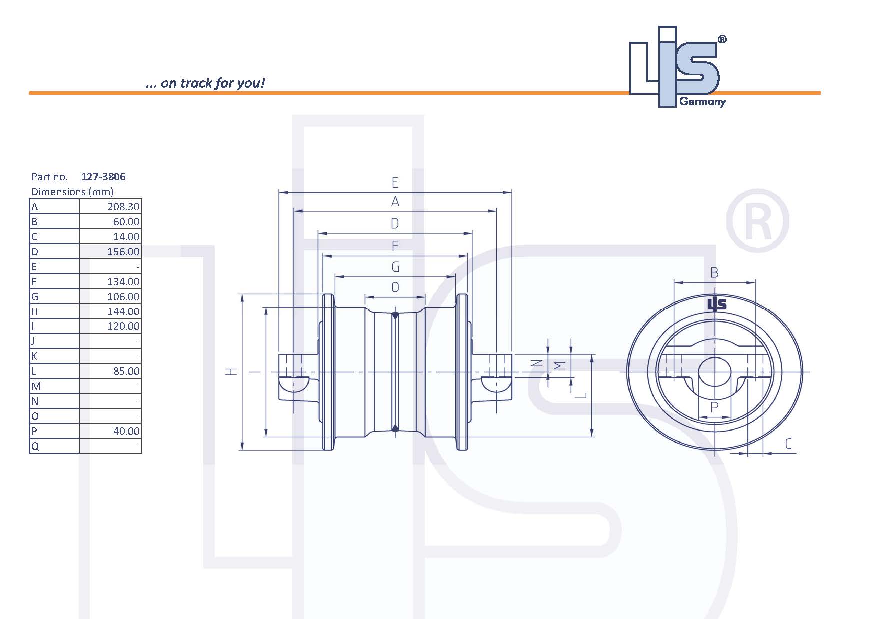 Technische Zeichnung der LIS® Laufrolle 1273806