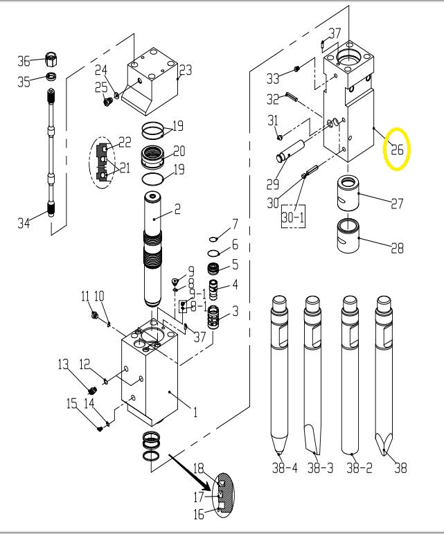 Back head suitable for LIS68 Hydraulic breaker