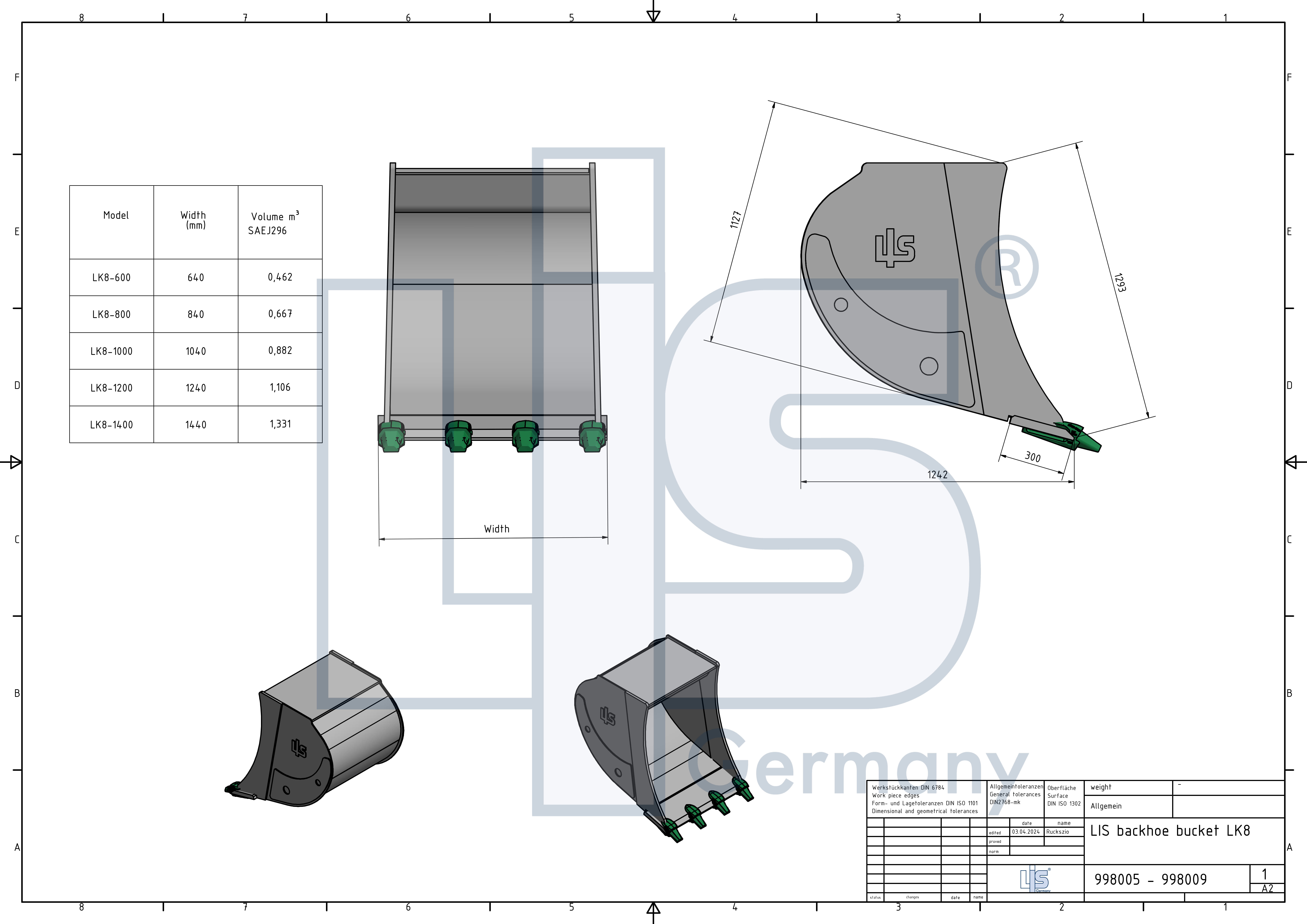 LIS Tieflöffel 18t - 25t / 600 mm / mit Adapter für Verachtert CW40