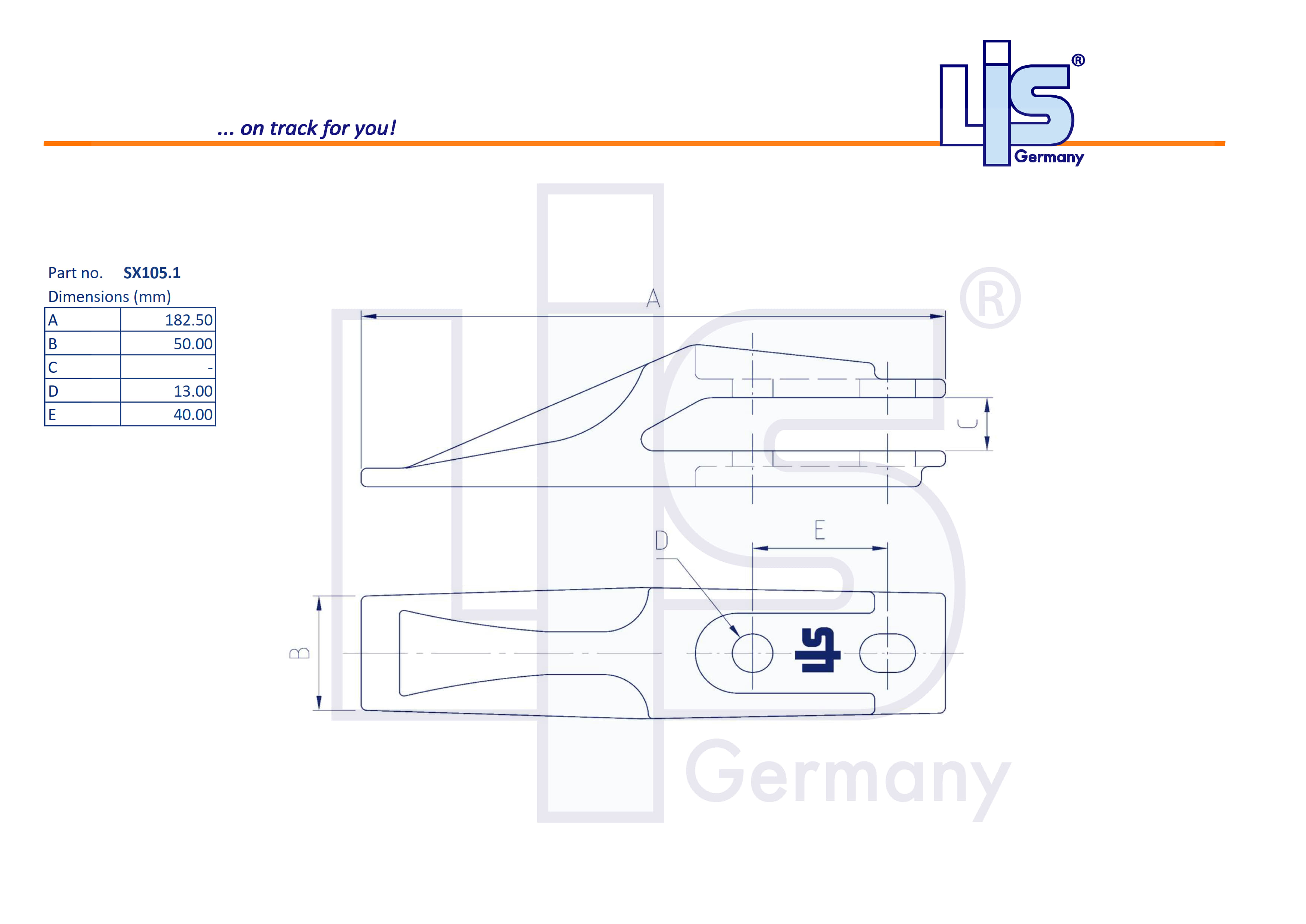 Technische Zeichnung von einem Flachzahn SX105.1 von LIS Germany