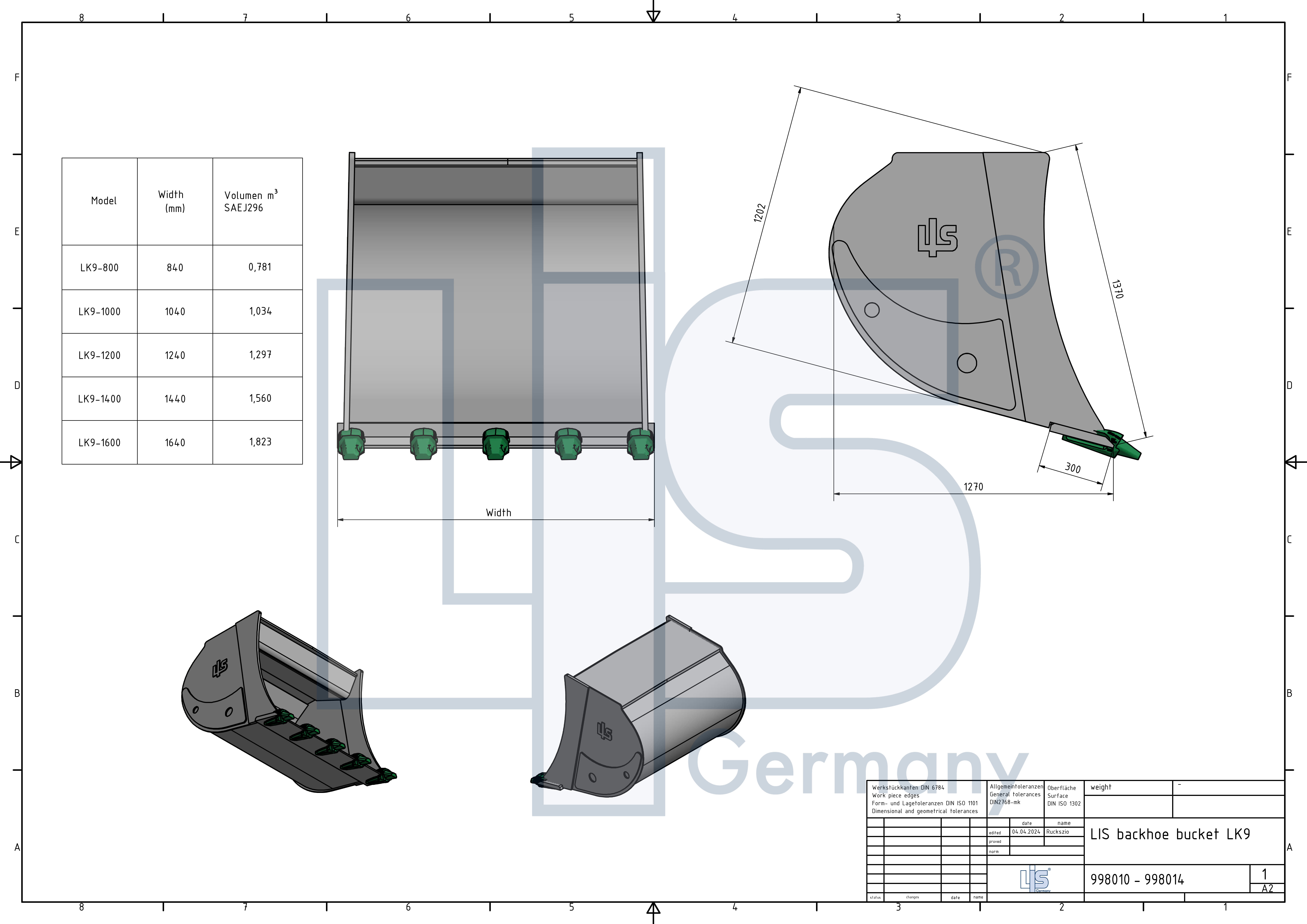 LIS Tieflöffel 24t - 30t / 1000 mm / mit Adapter für Lehnhoff MS21/25