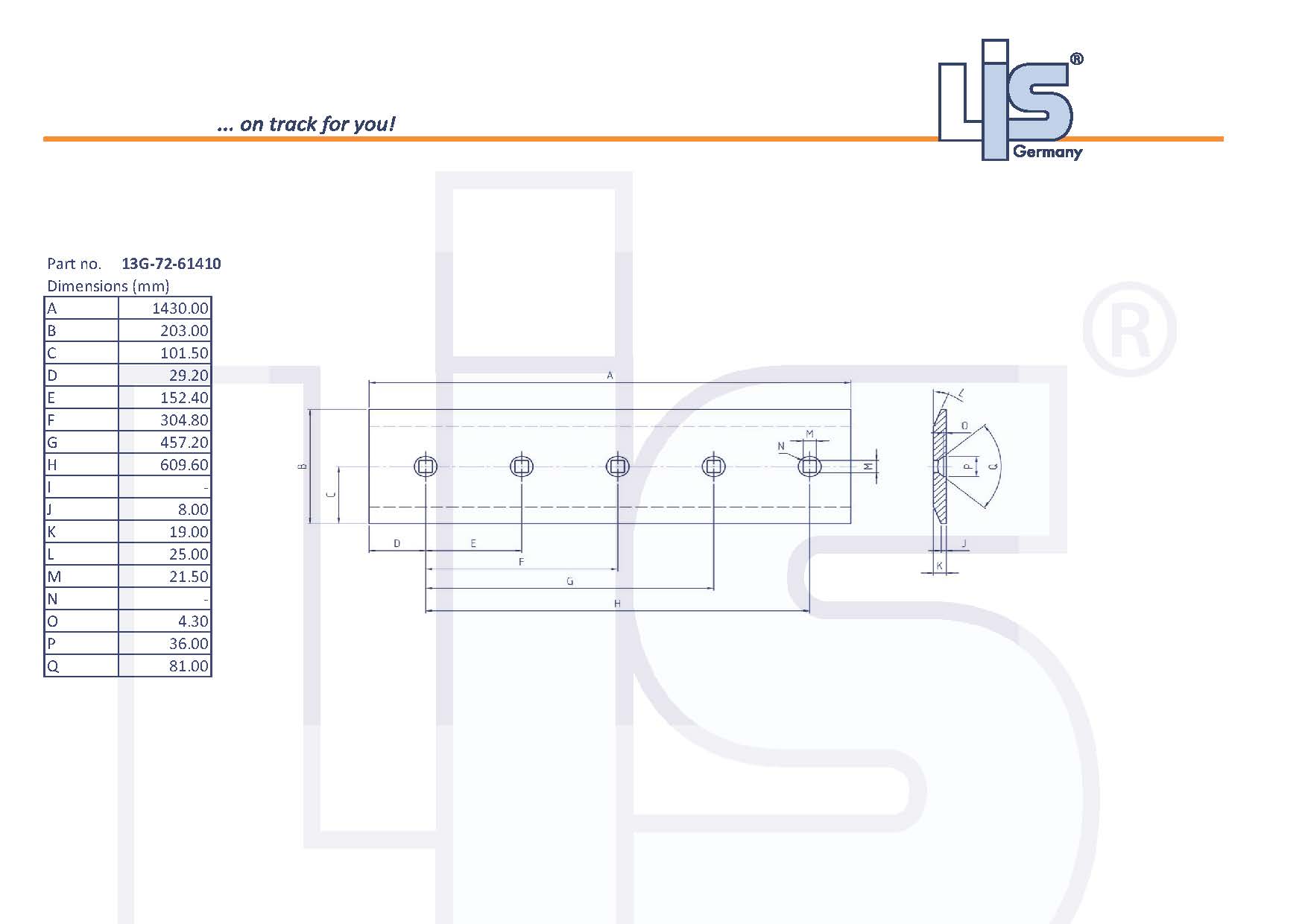 LIS® Planiermesser 13G-72-61410 Technische daten Komatsu Eckmesser