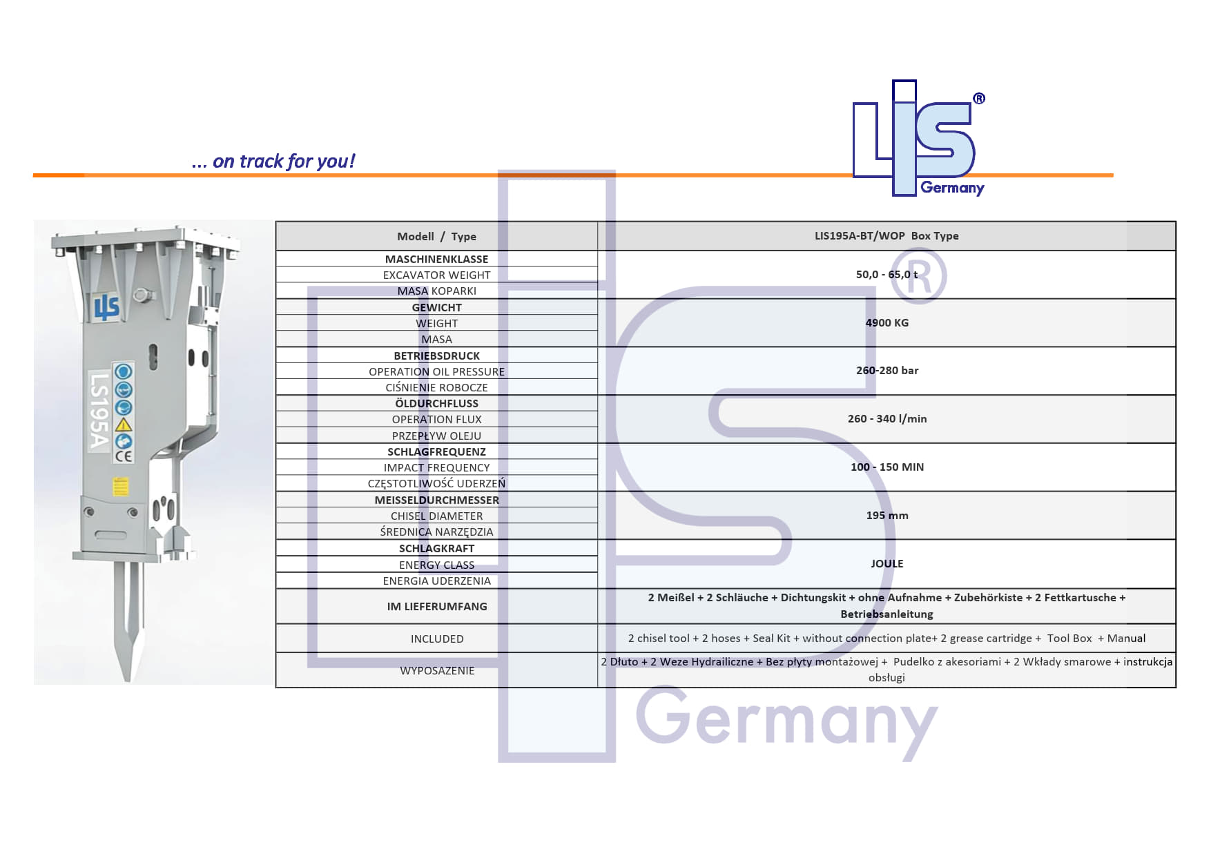 LIS® Hydraulic Hammer for Excavators 50 - 65
t | Without mounting