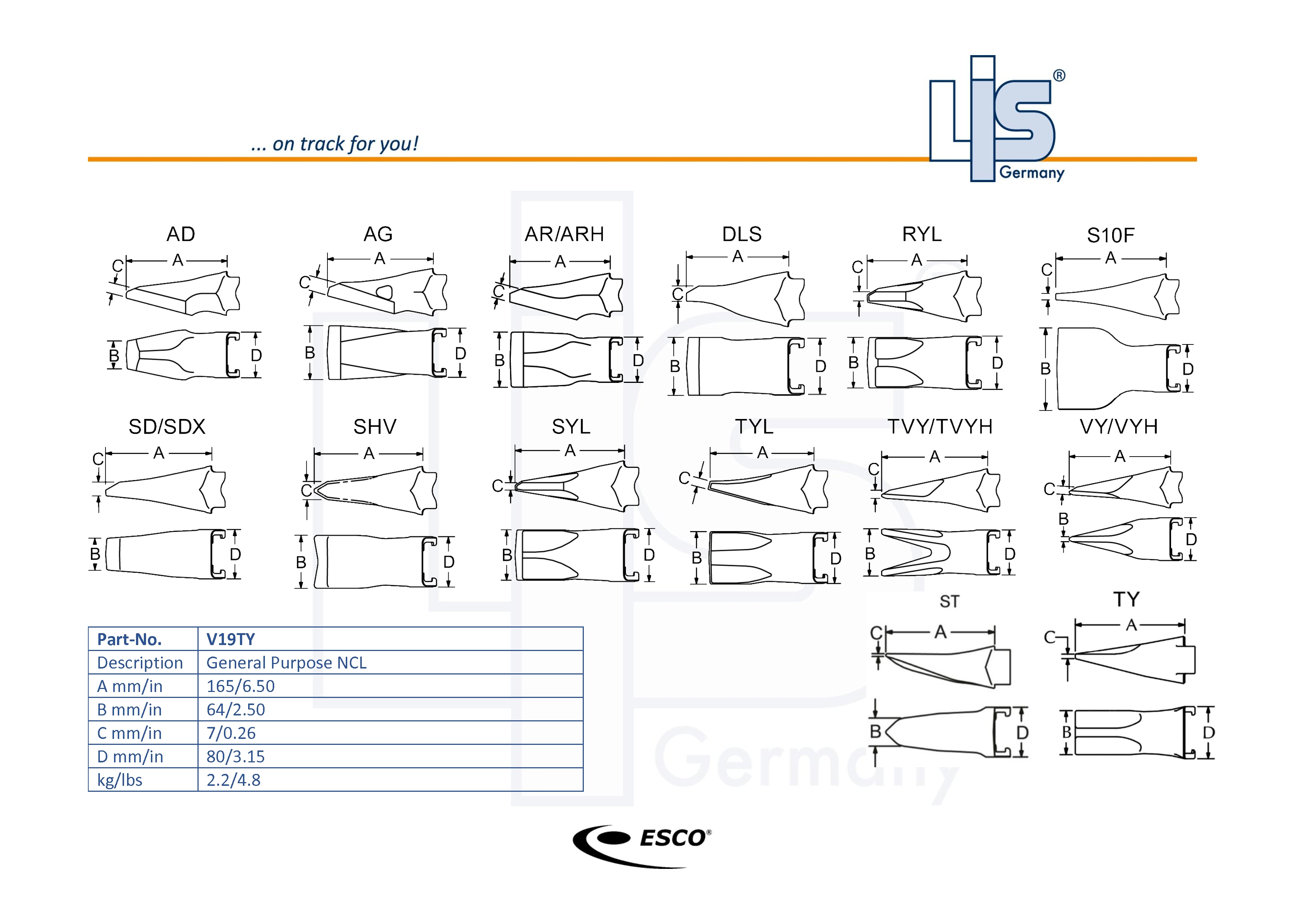 Esco orig. Super V Wheel loader Points standard NCL V19TY