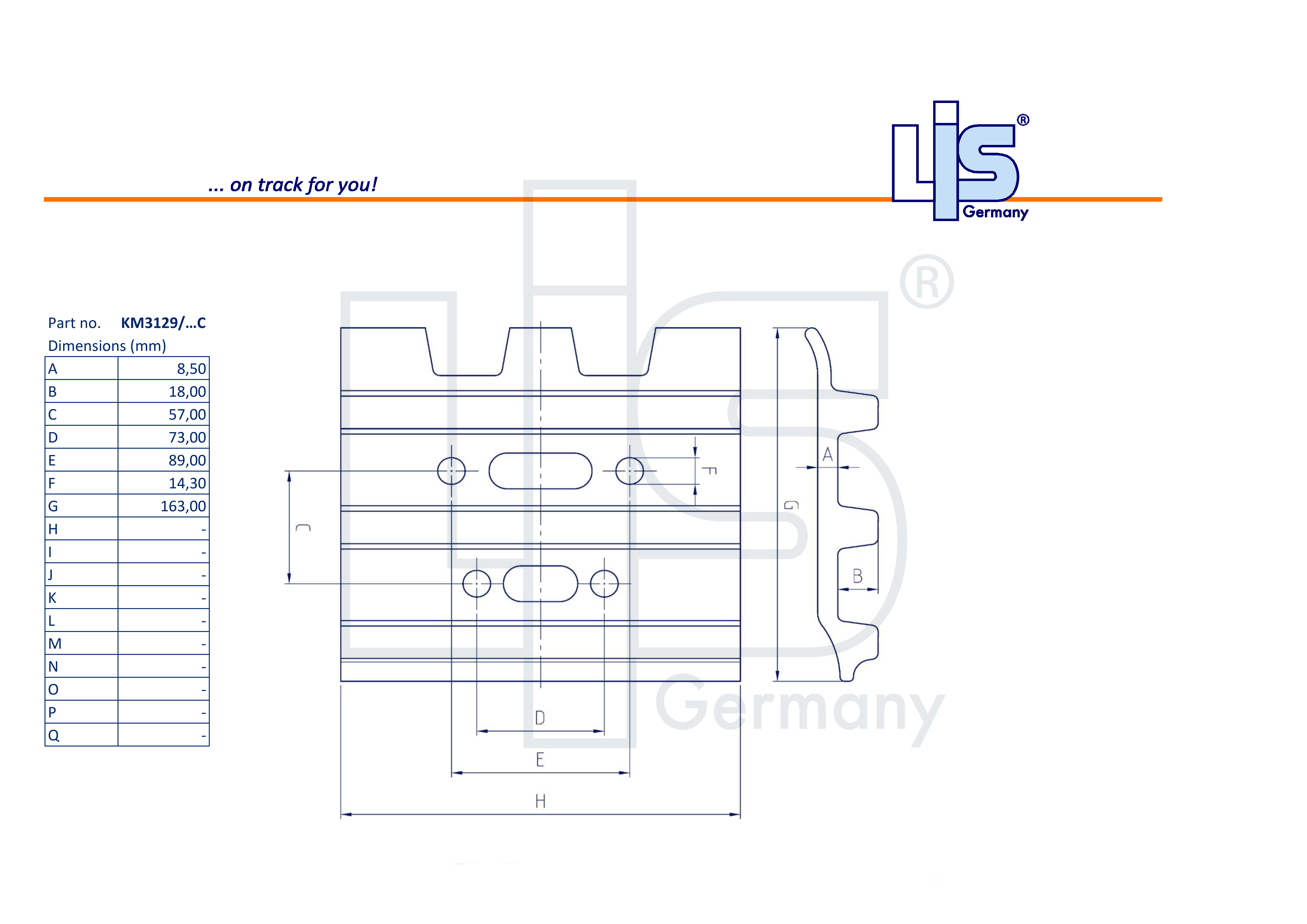 Technische Zeichnung LIS 3-Steg Bodenplatte 800 mm (KM3129/800C) mit Lochbild Maßen