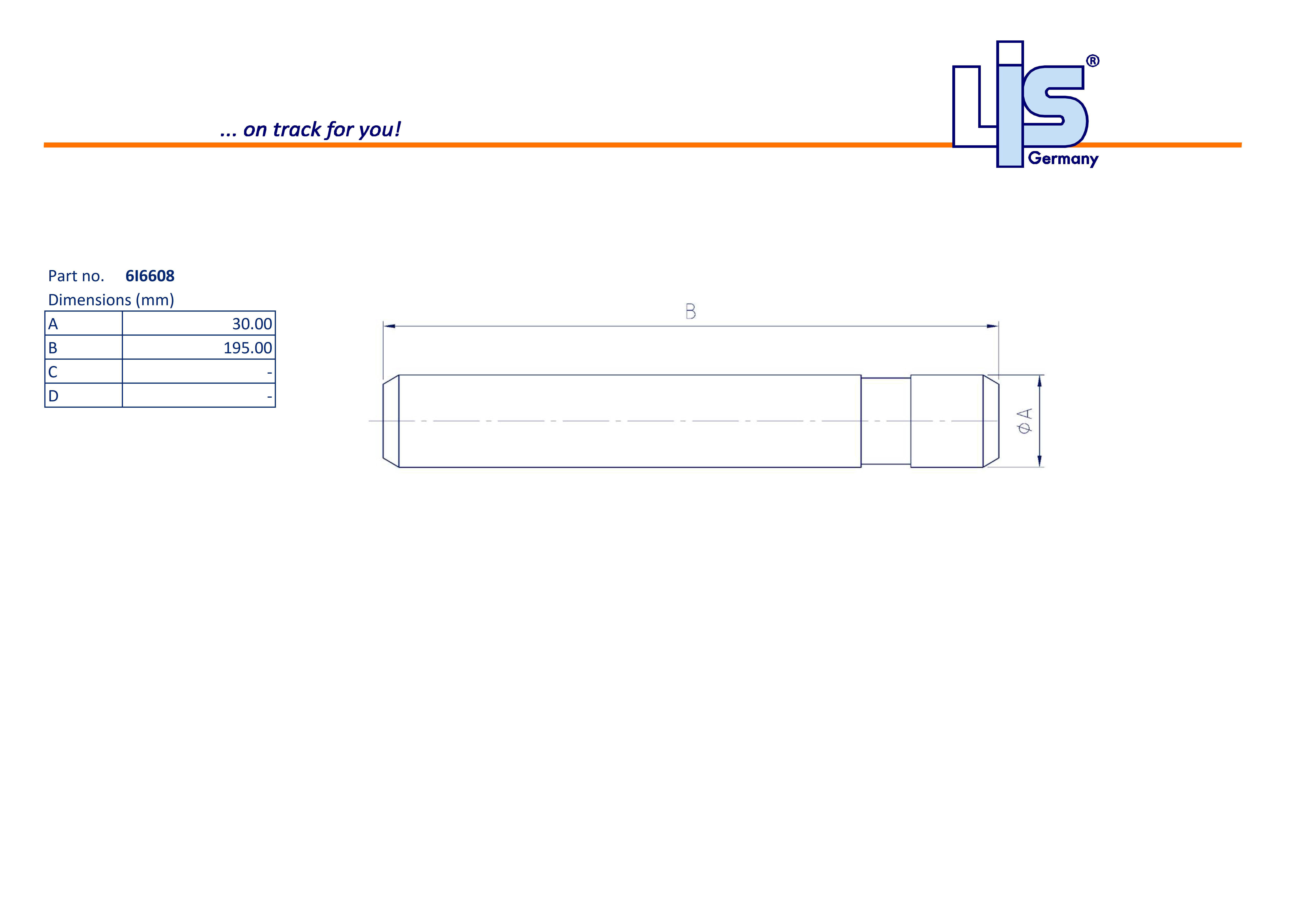 Technische Zeichnung Sicherungsstift PIN 6I6608 für cat J600 von LIS Germany