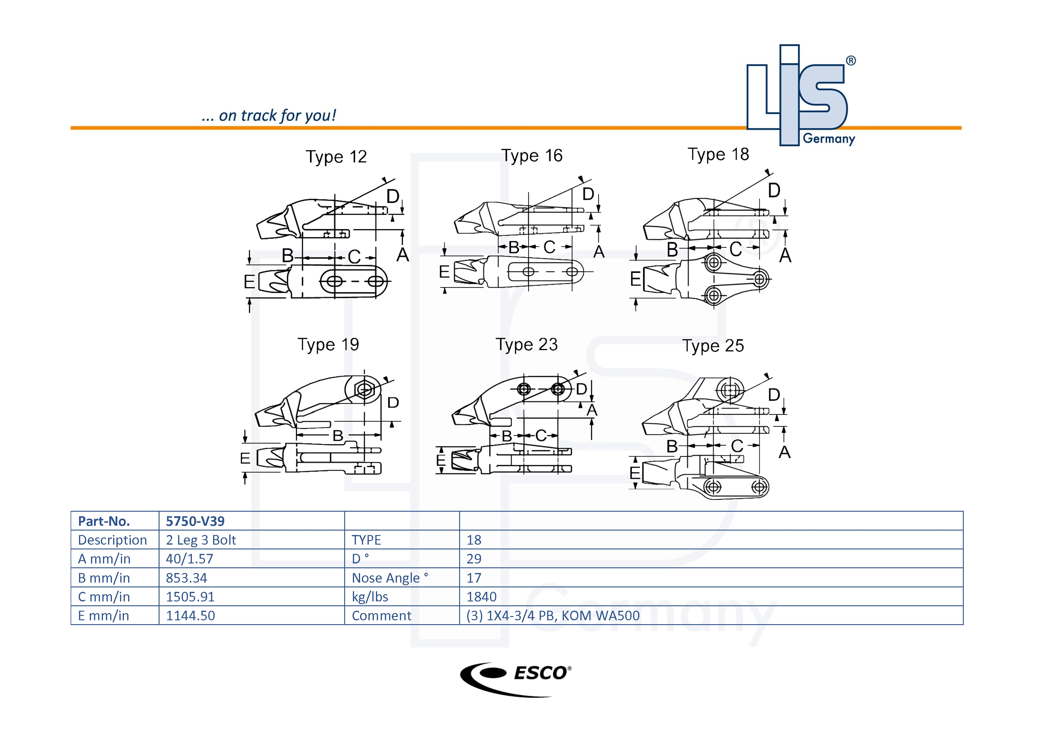 Esco orig. Super V Komatsu bolt-on Adapter 5750-V39