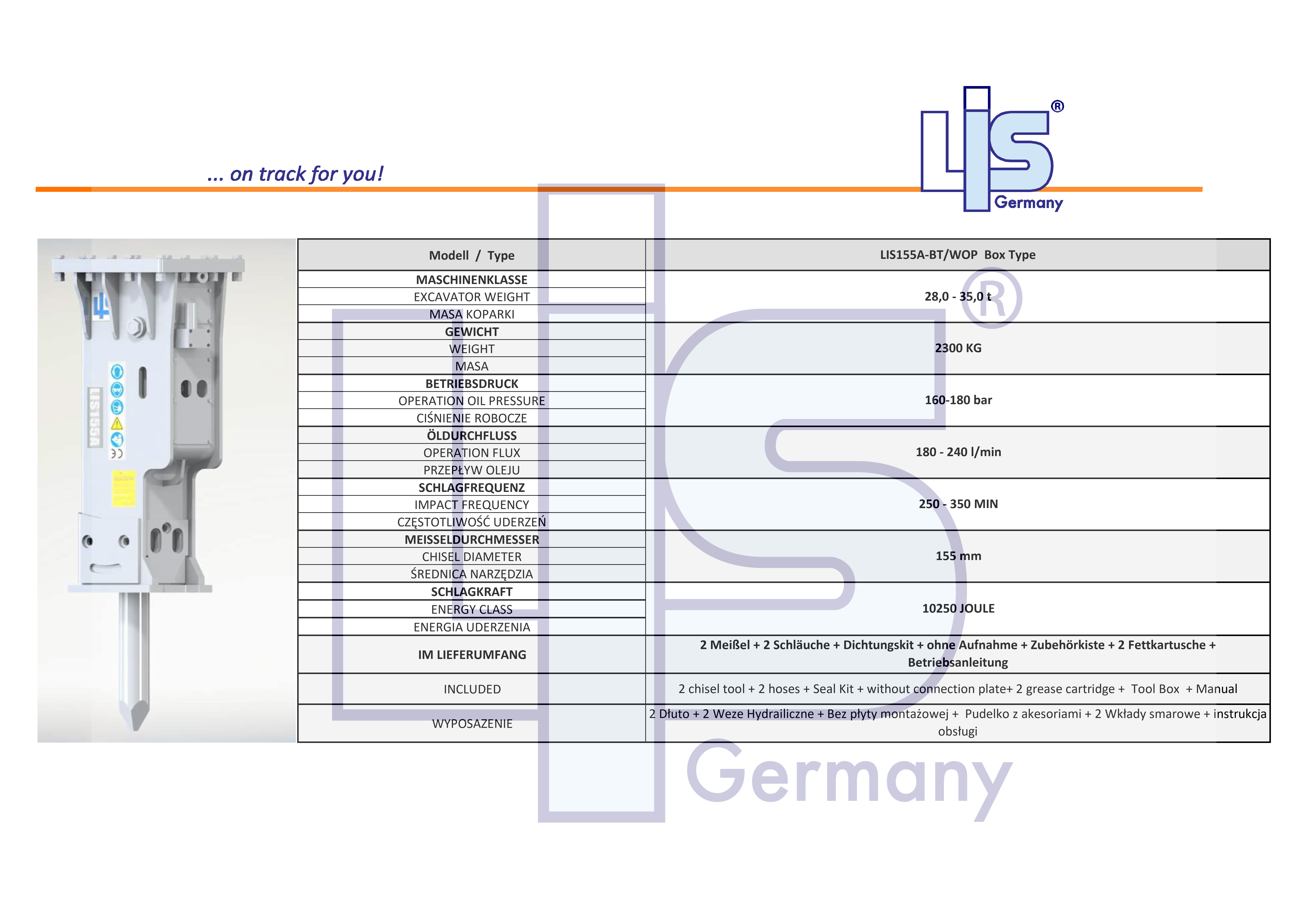 LIS Hydraulikhammer 28,0t-35,0t
mit neutraler Adapterplatte ohne Aufnahme