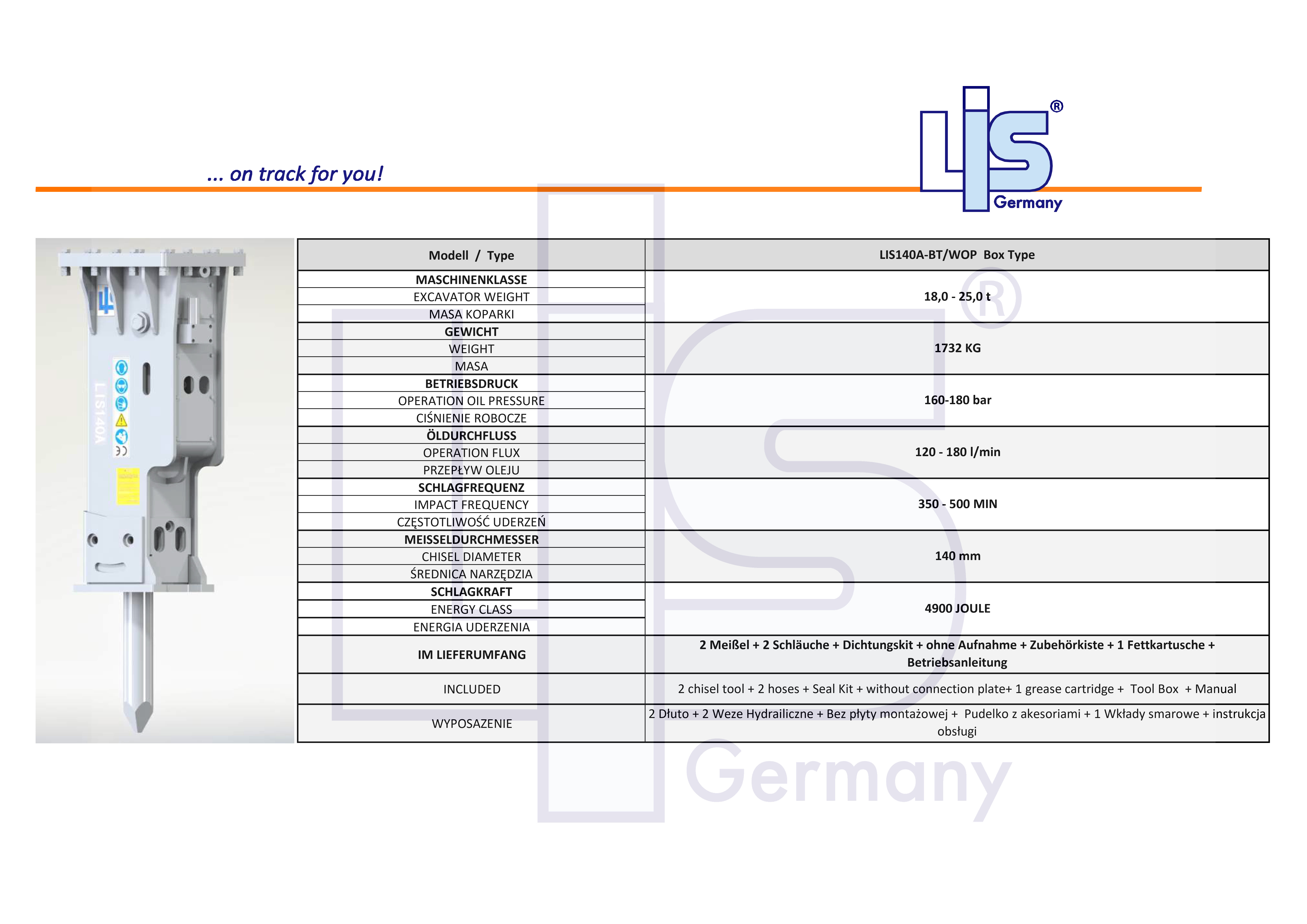 LIS Hydraulikhammer 18,0t-25,0t Bagger
mit neutrale Adapterplatte ohne Aufnahme