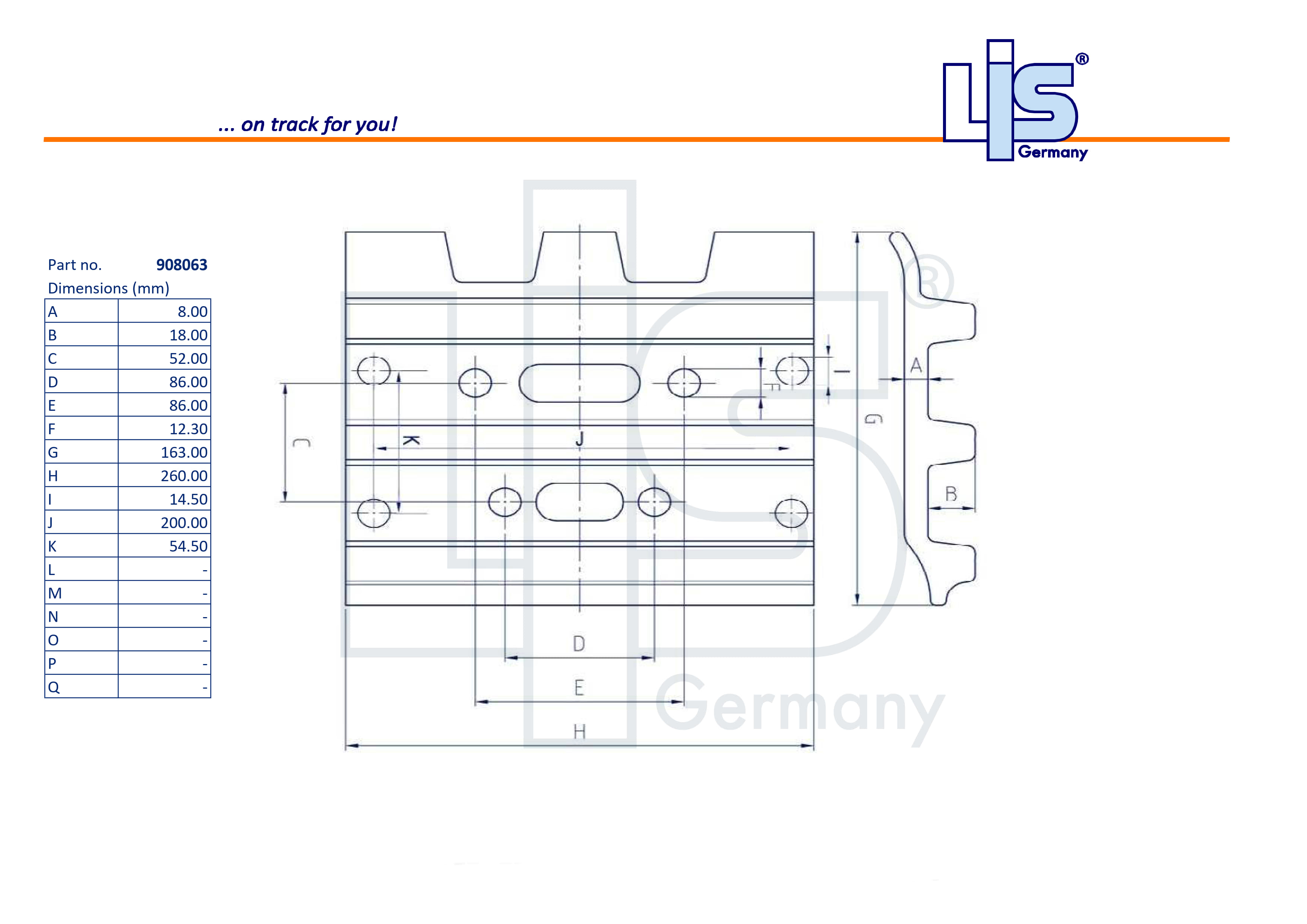 Technische Zeichnung LIS 3-Steg Bodenplatte 260 mm (908063) mit Lochbild Maßen