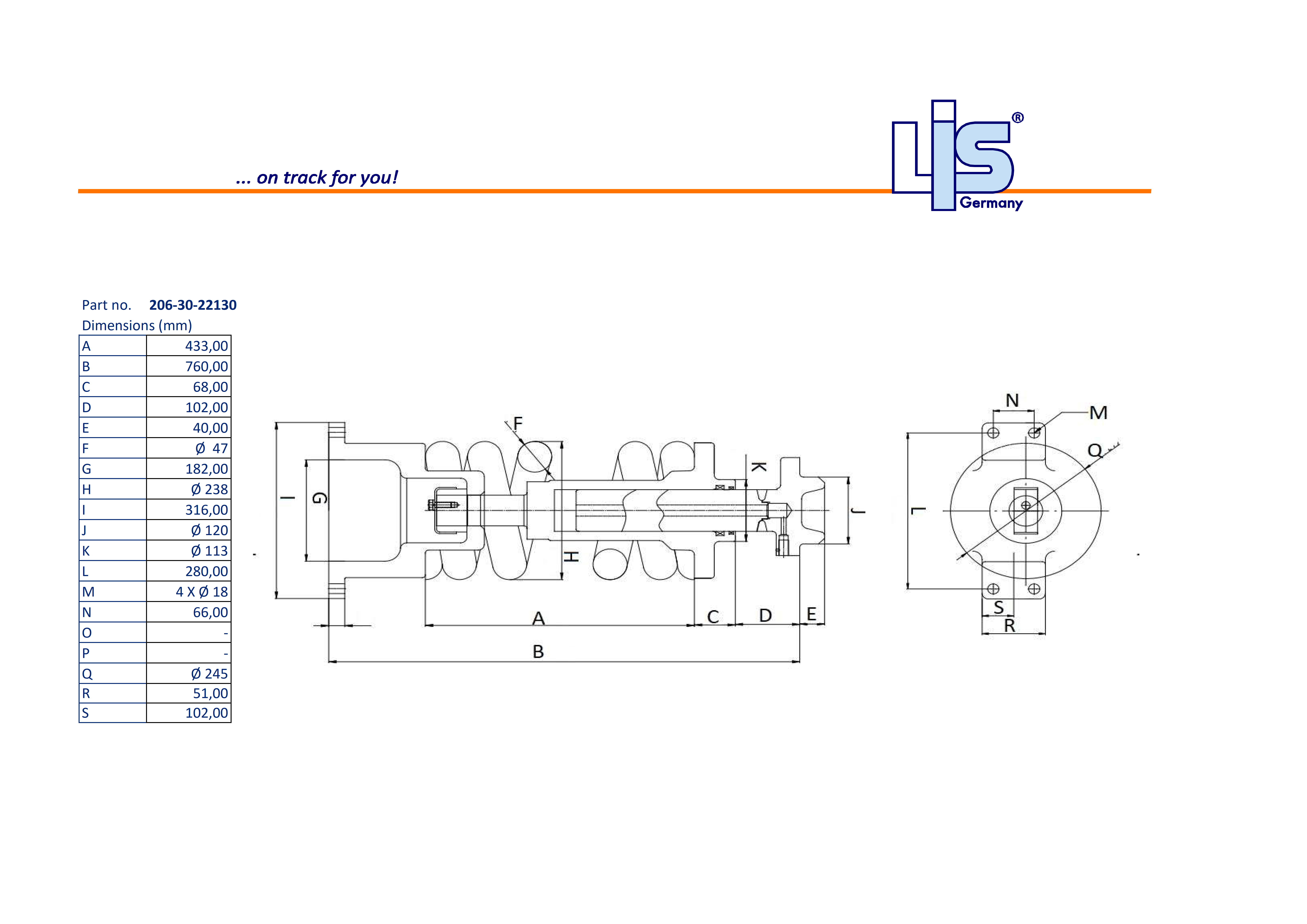 Technische Zeichnung einer Spanneinheit / eines Kettenspanners für das Laufwerk, Referenznummer 206-30-22130