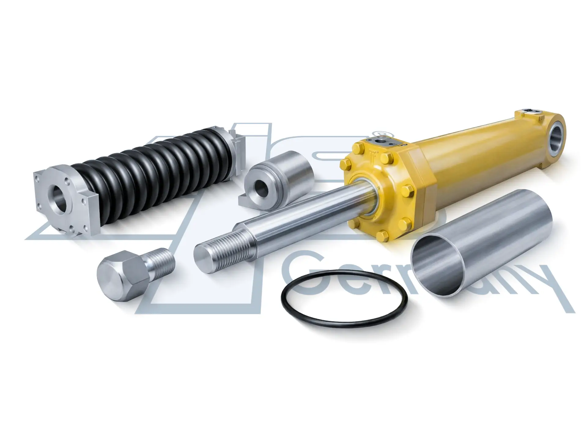 LIS® Ersatzteile für Baumaschinen: Spanneinheit, Hydraulikzylinder, Bolzen, Buchse, Schraube und Dichtring