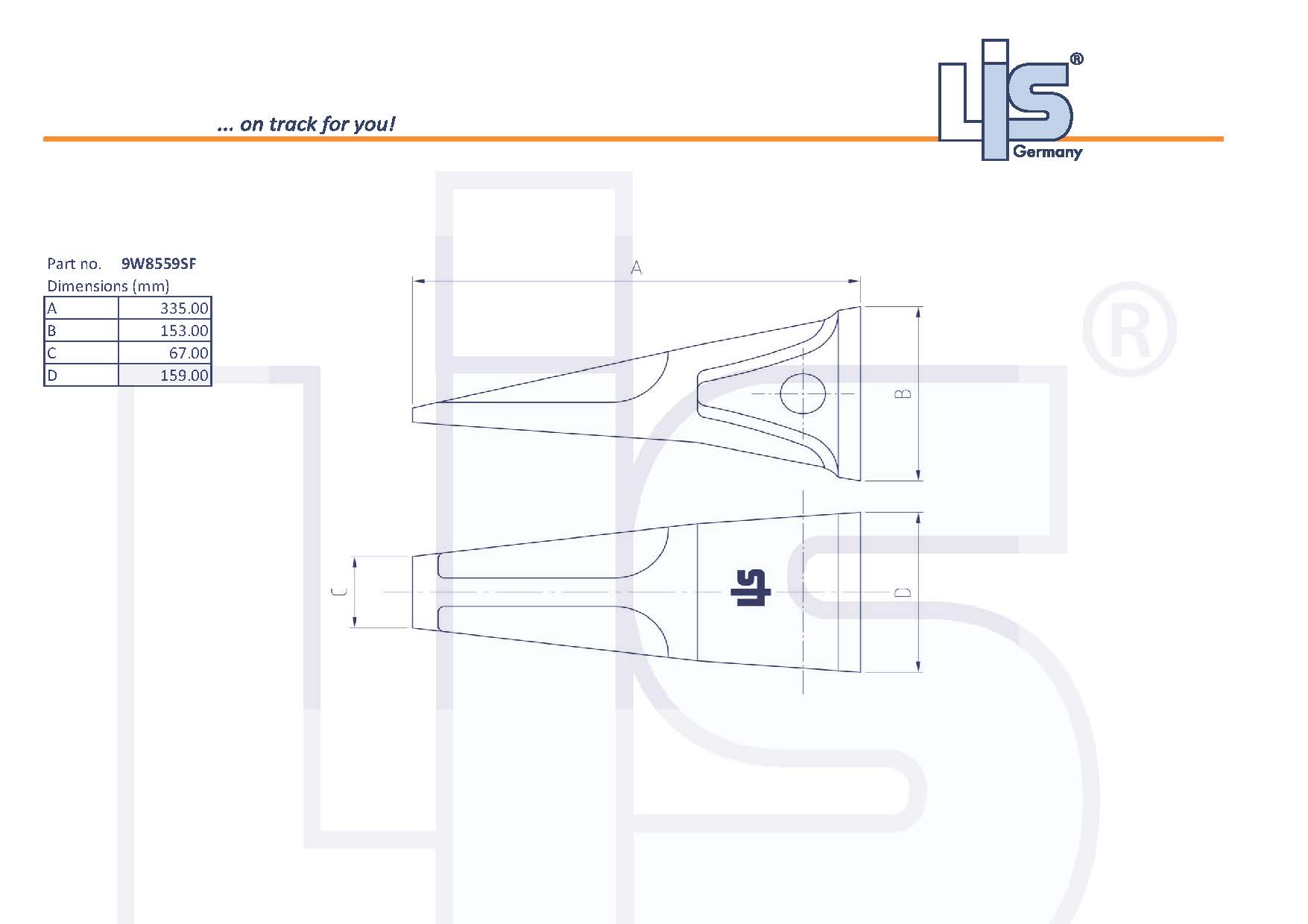 Technische Zeichnung scharfzahn 9W8559SF cat J550 von LIS Germany