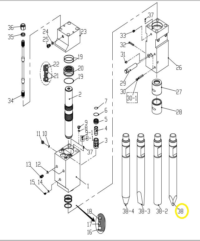 Spitzmeissel passend für LIS68
Hydraulikhammer