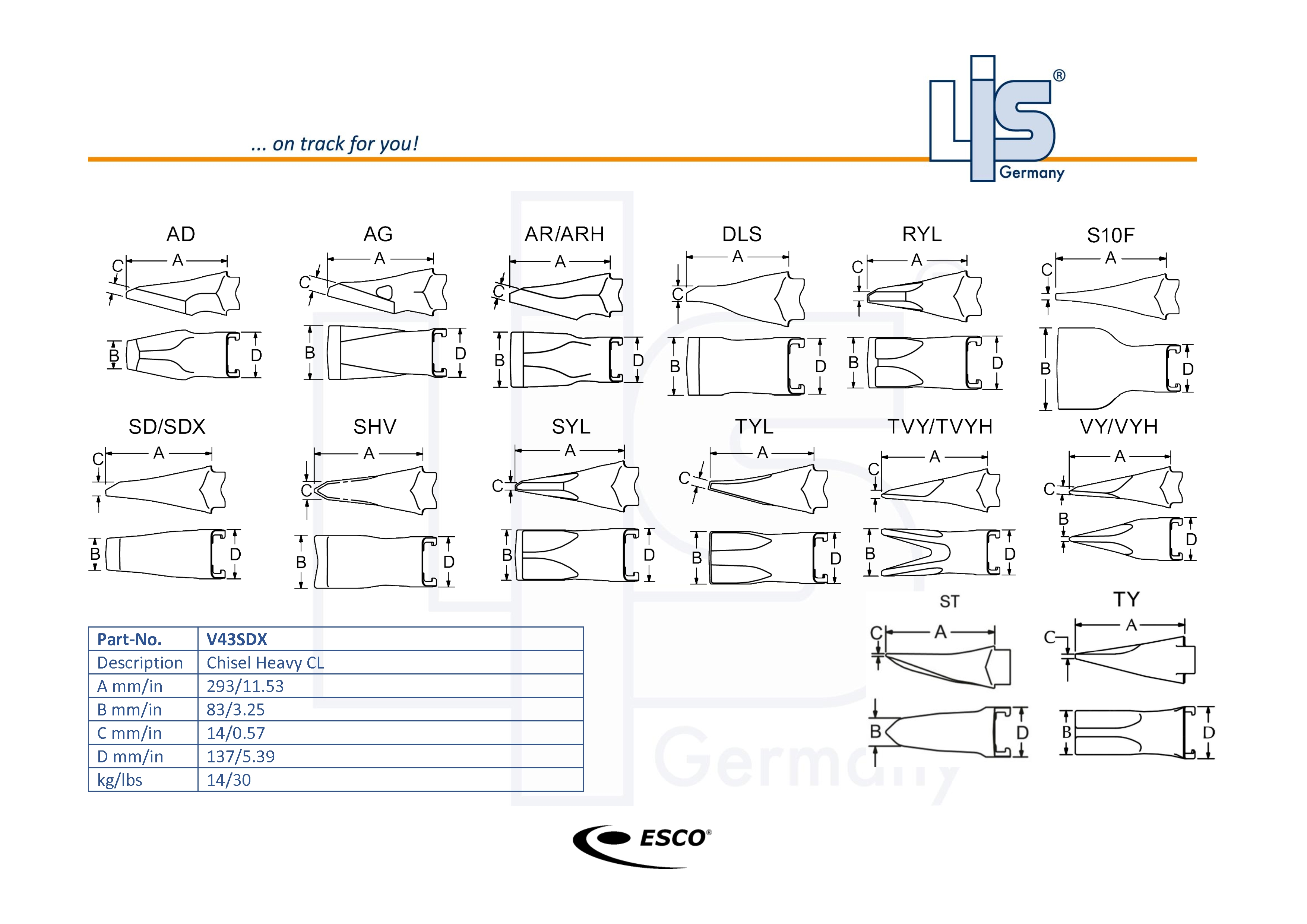 Esco orig. Super V Excavator Points Chisel HD CL V43SDX