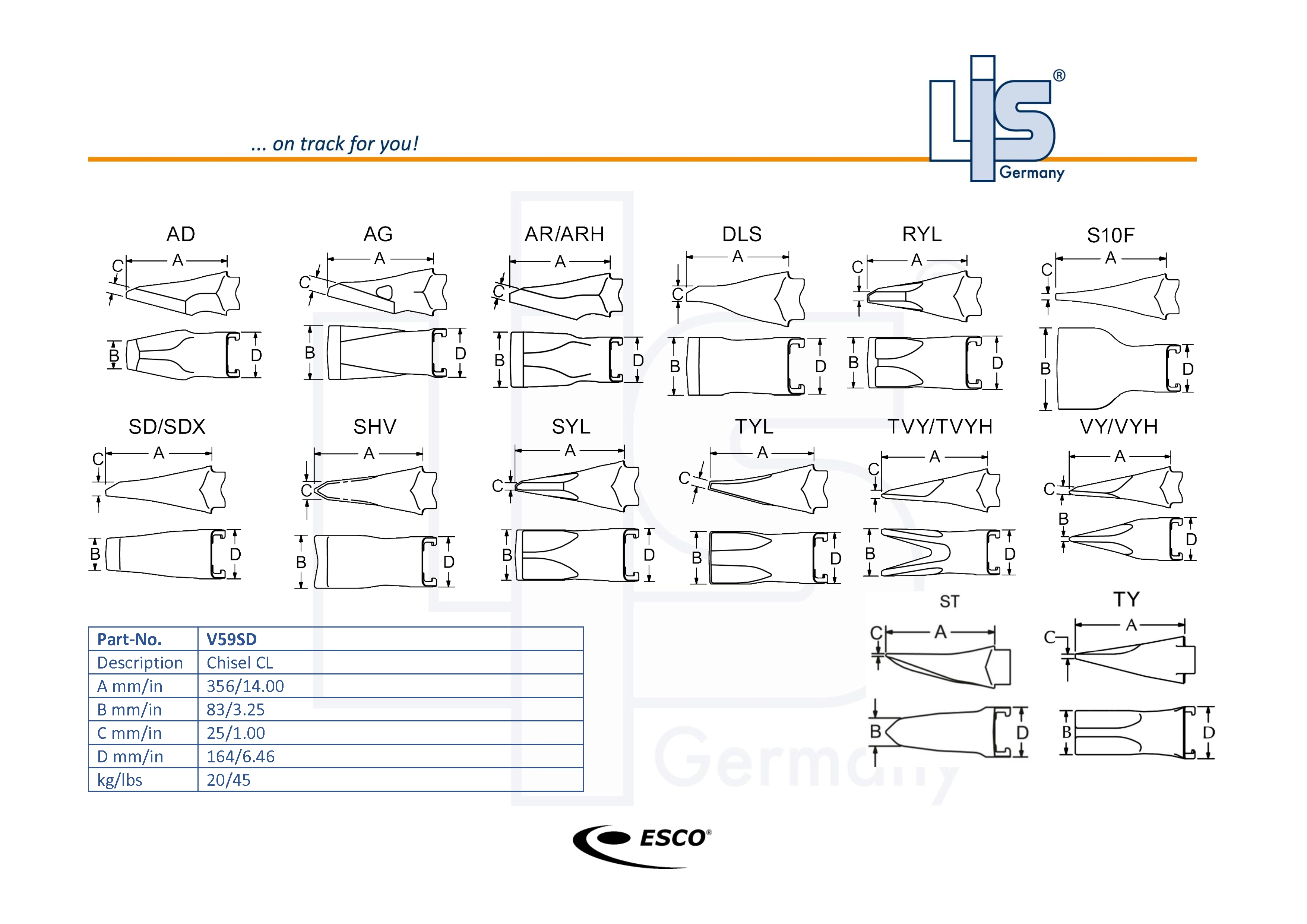 Esco orig. Super V Excavator Points Chisel CL V59SD