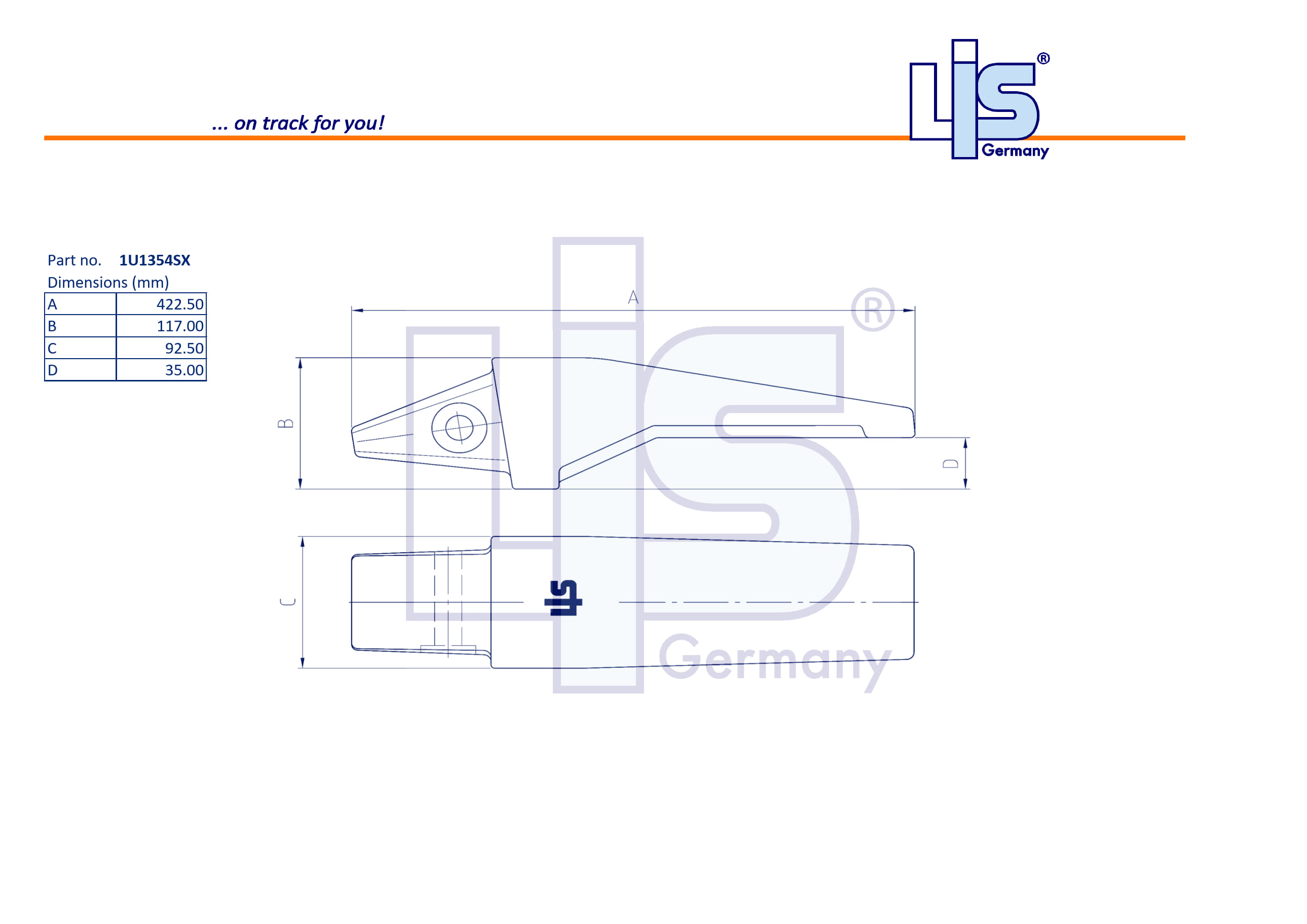 Technische Zeichnung Zahnadapter 1U1354SX für cat J350 von LIS Germany