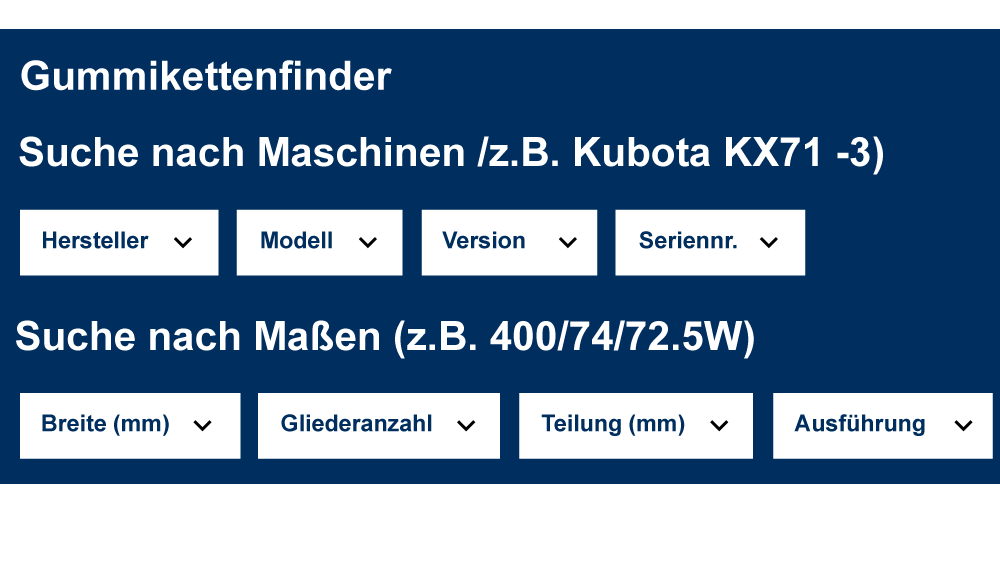 LIS® Germany Gummikettenfinder: Gummiketten einfach suchen nach Maschine oder Abmessungen.