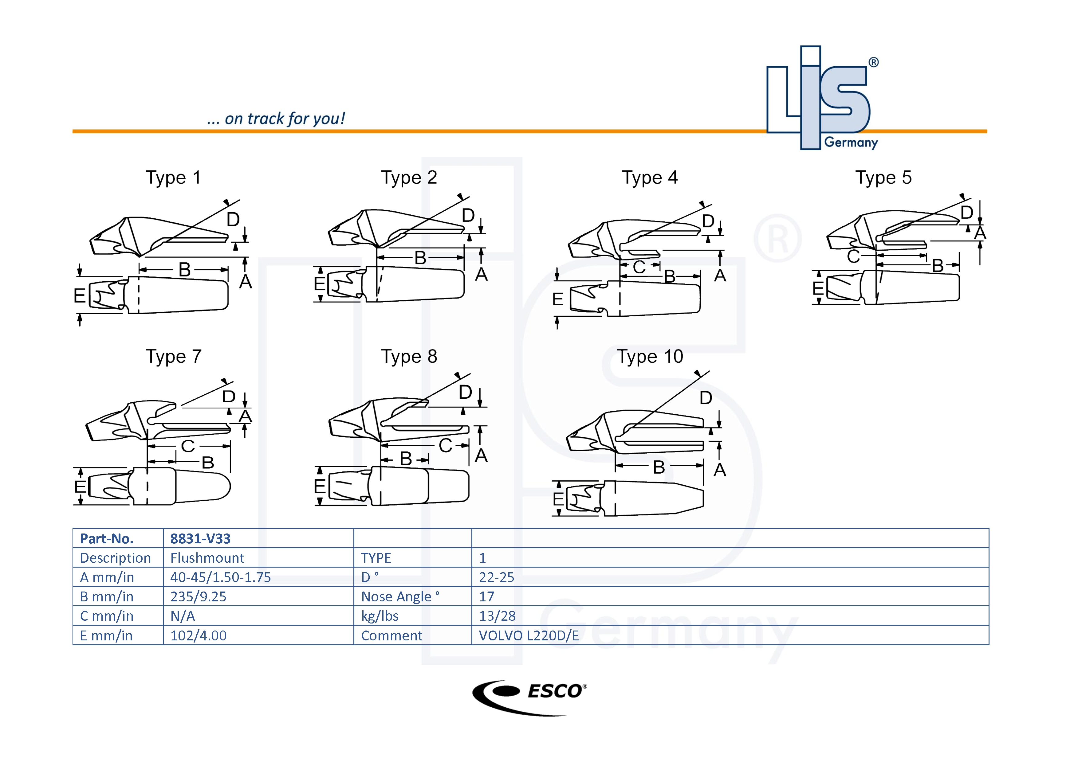 Esco orig. Super V Excavator Weld-on Adapter 8831-V33