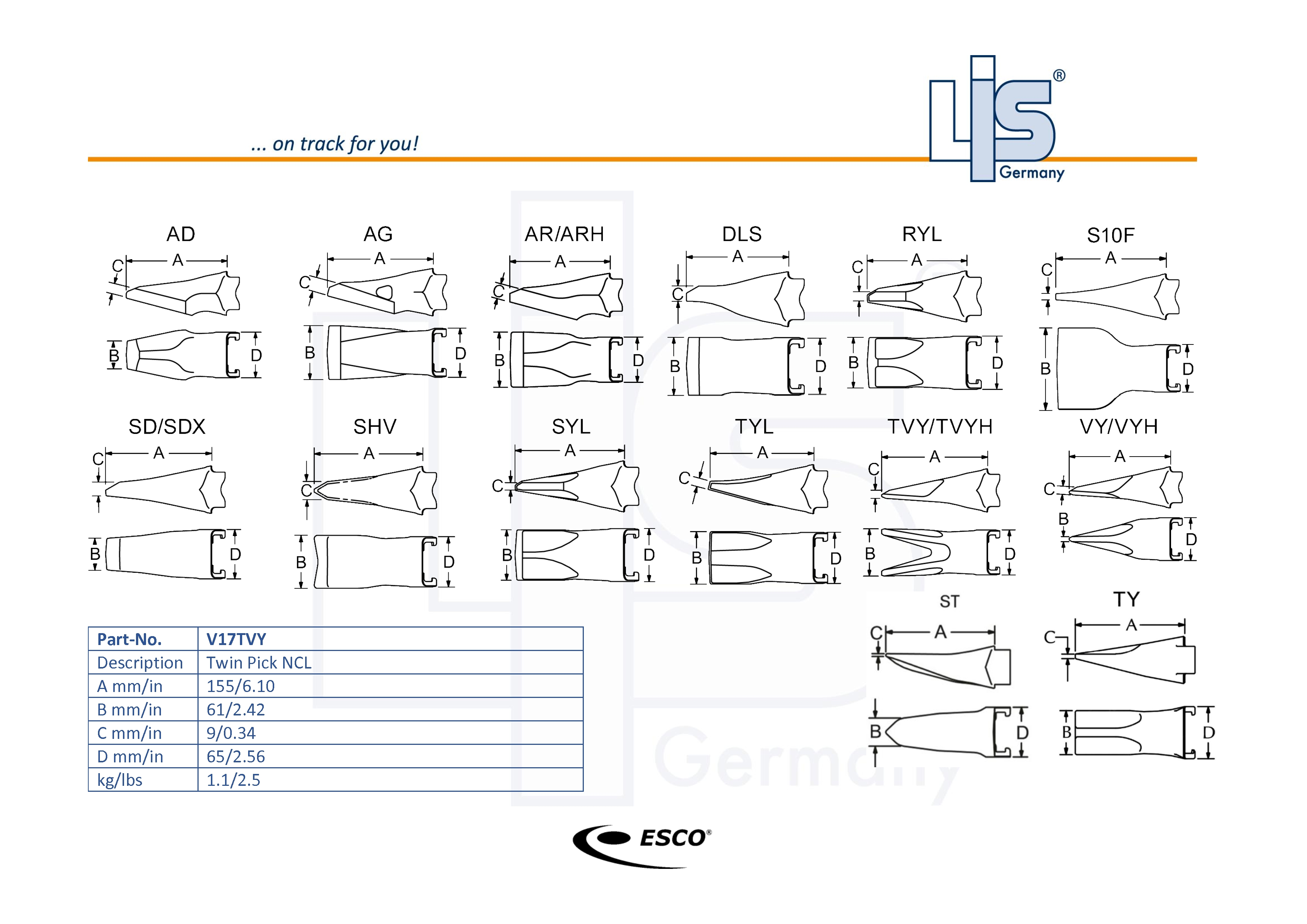 Esco orig. Super V Excavator Points Twin Pick NCL V17TVY