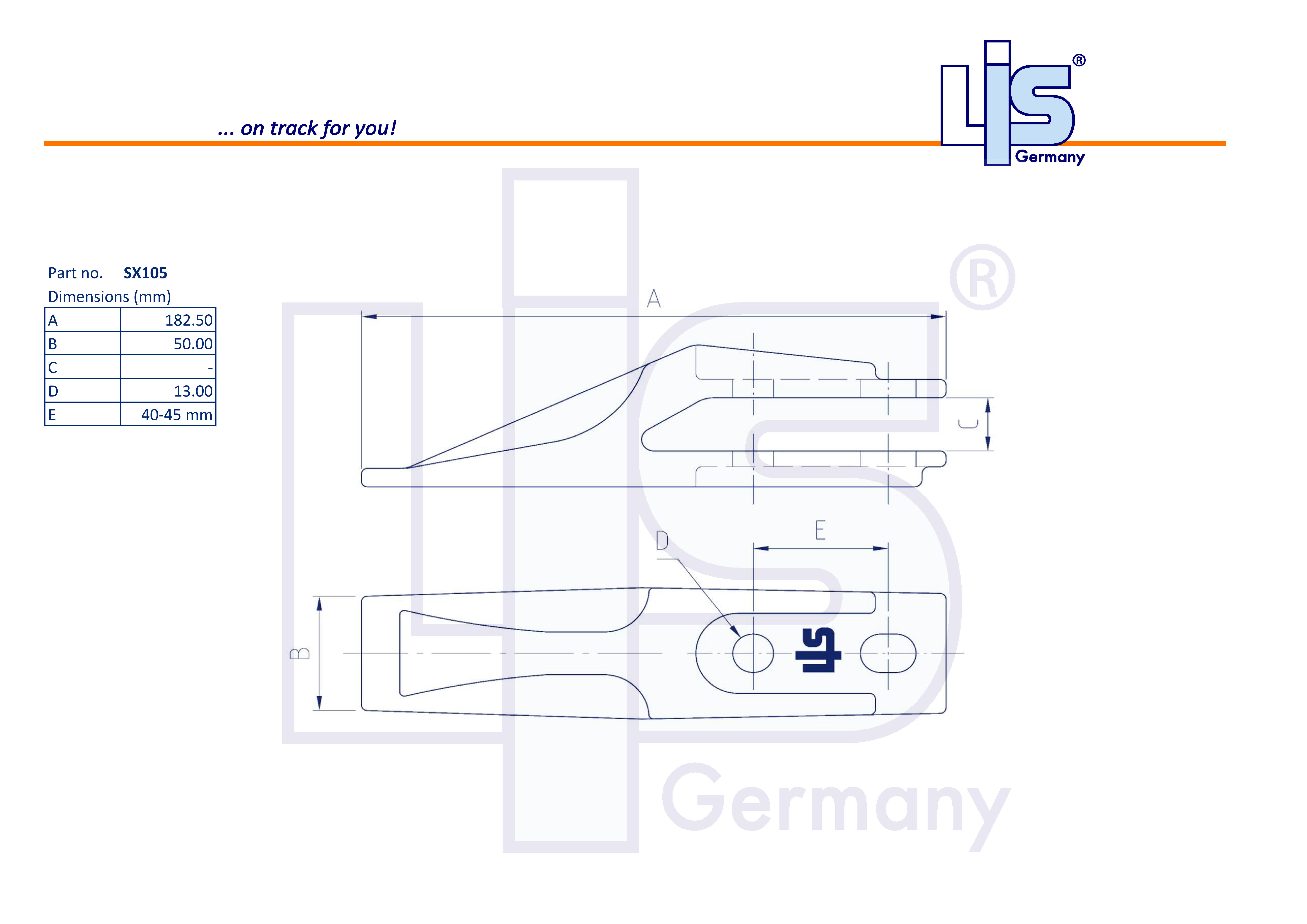Technische Zeichnung von einem Flachzahn SX105 von LIS Germany