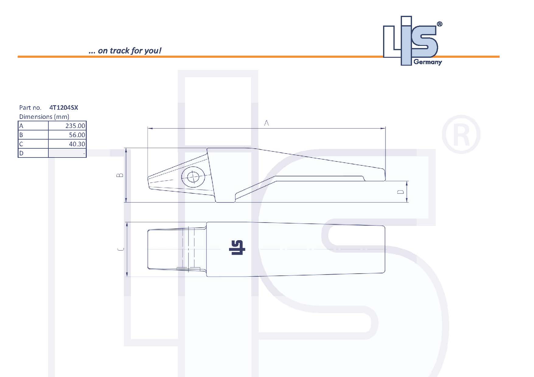 Technische Zeichnung Zahnadapter 4T1204SX für cat J200 von LIS Germany