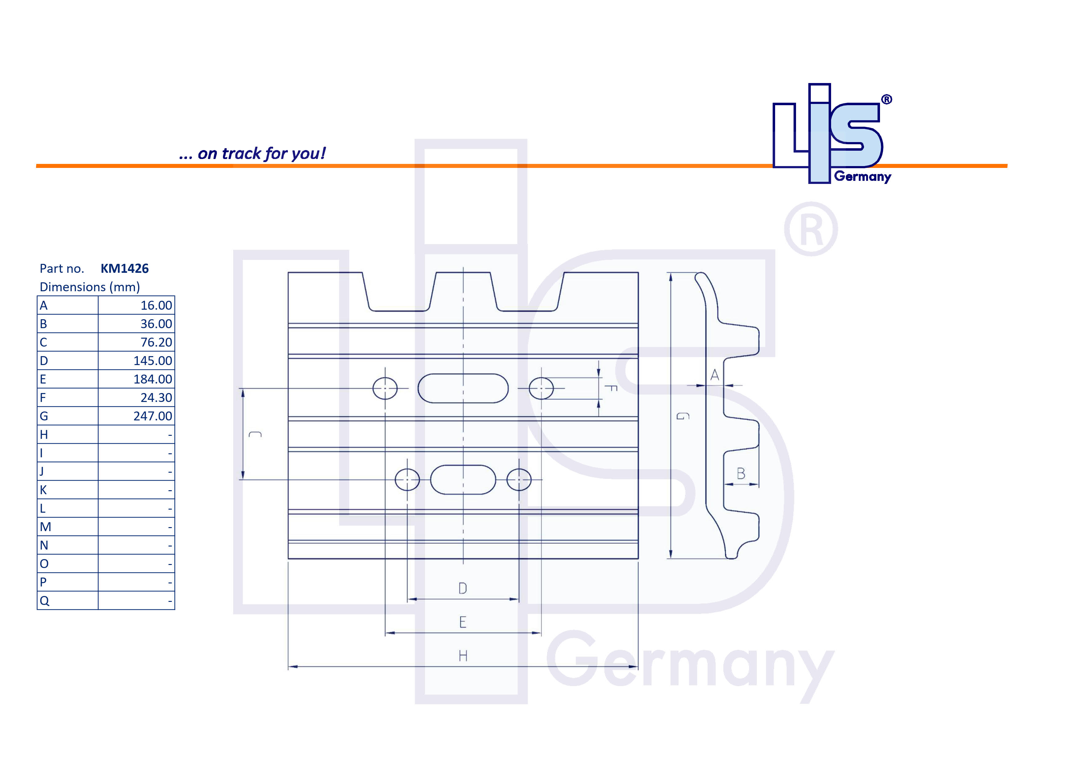 Technische Zeichnung LIS 3-Steg 900 mm (KM1426/900H) mit Lochbild Maßen