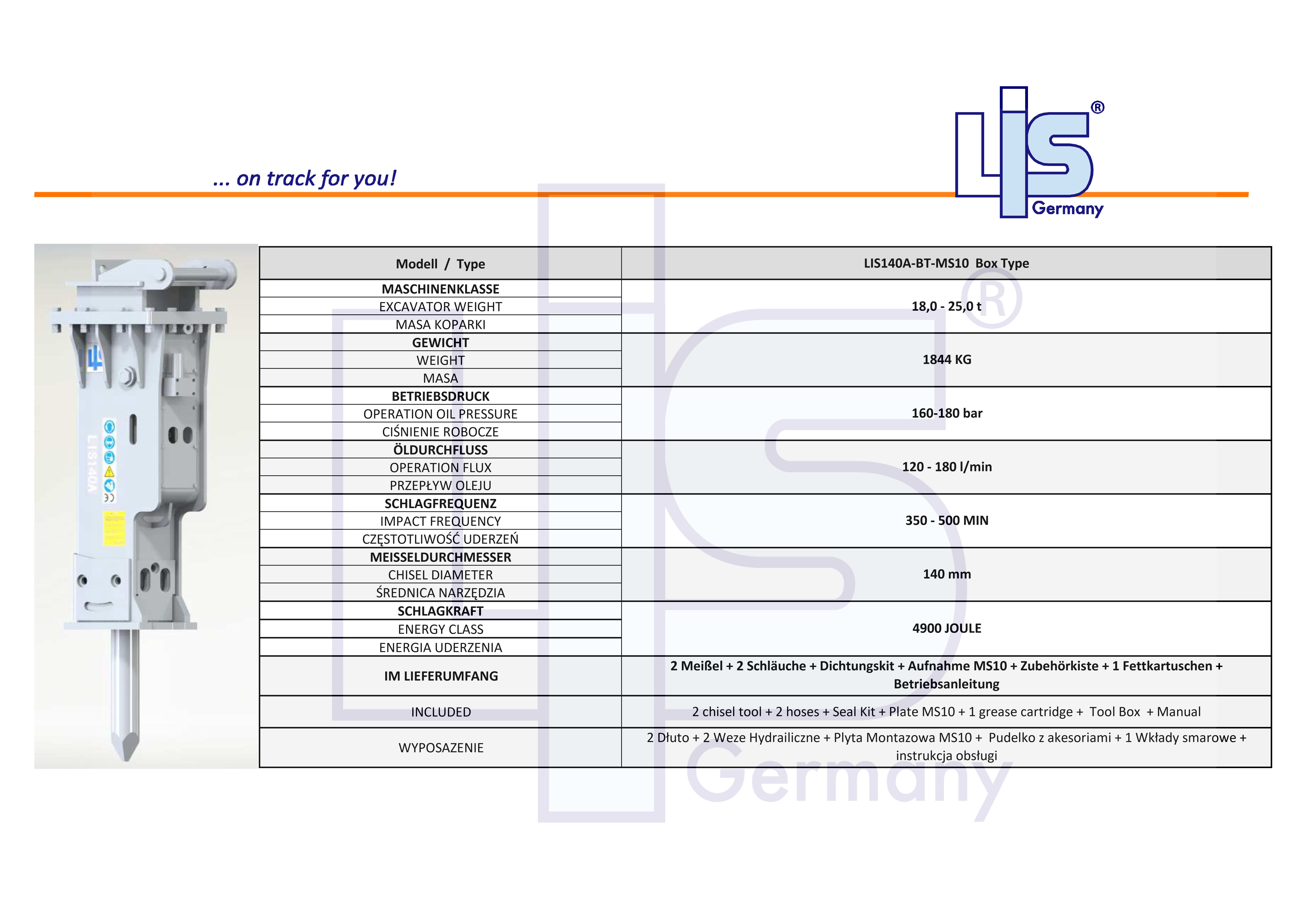 LIS Hydraulikhammer 18,0t-25,0t Bagger mit
Aufnahme für MS10