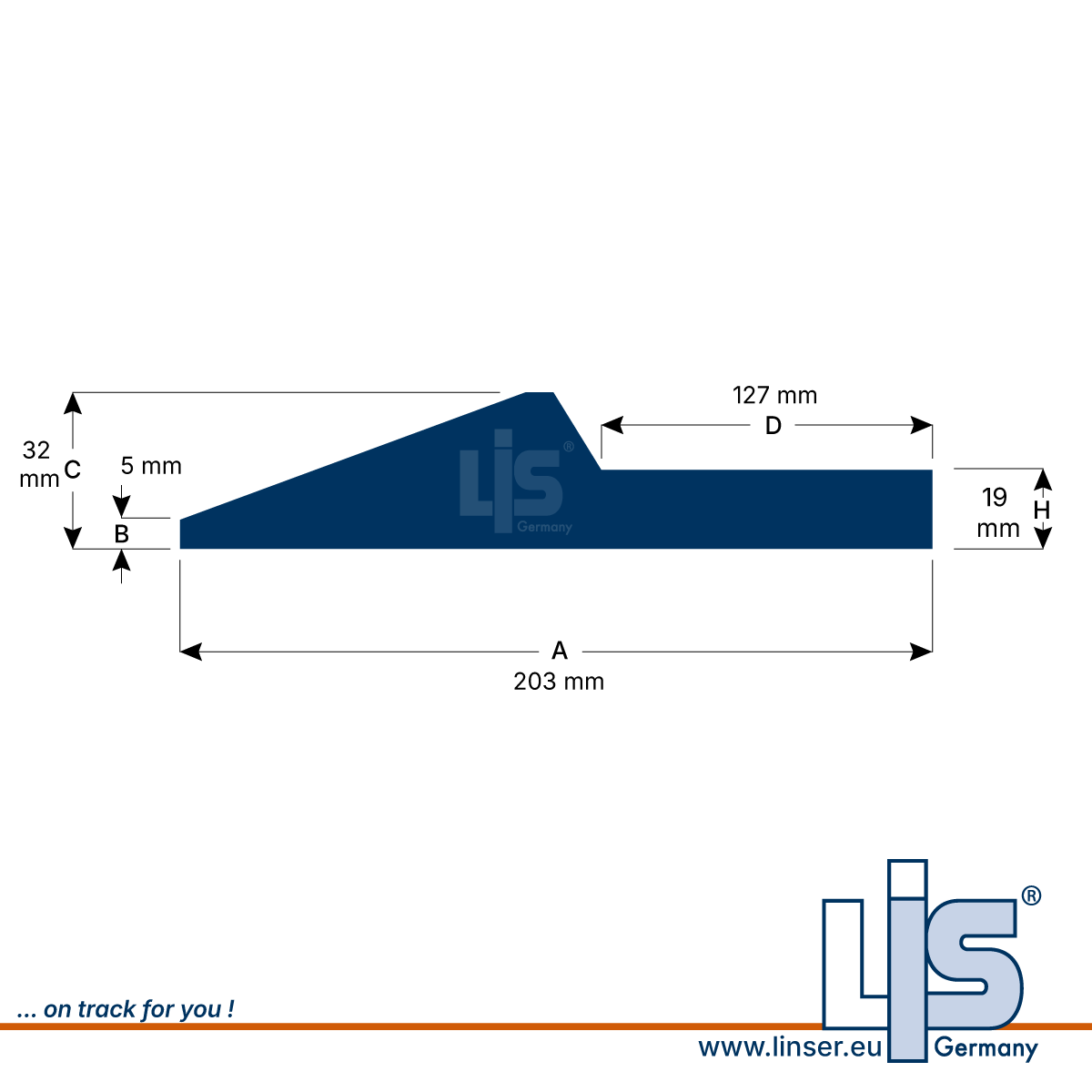 Technische Zeichnung eines LIS Spezialprofils aus Profilstahl mit Abmessungen