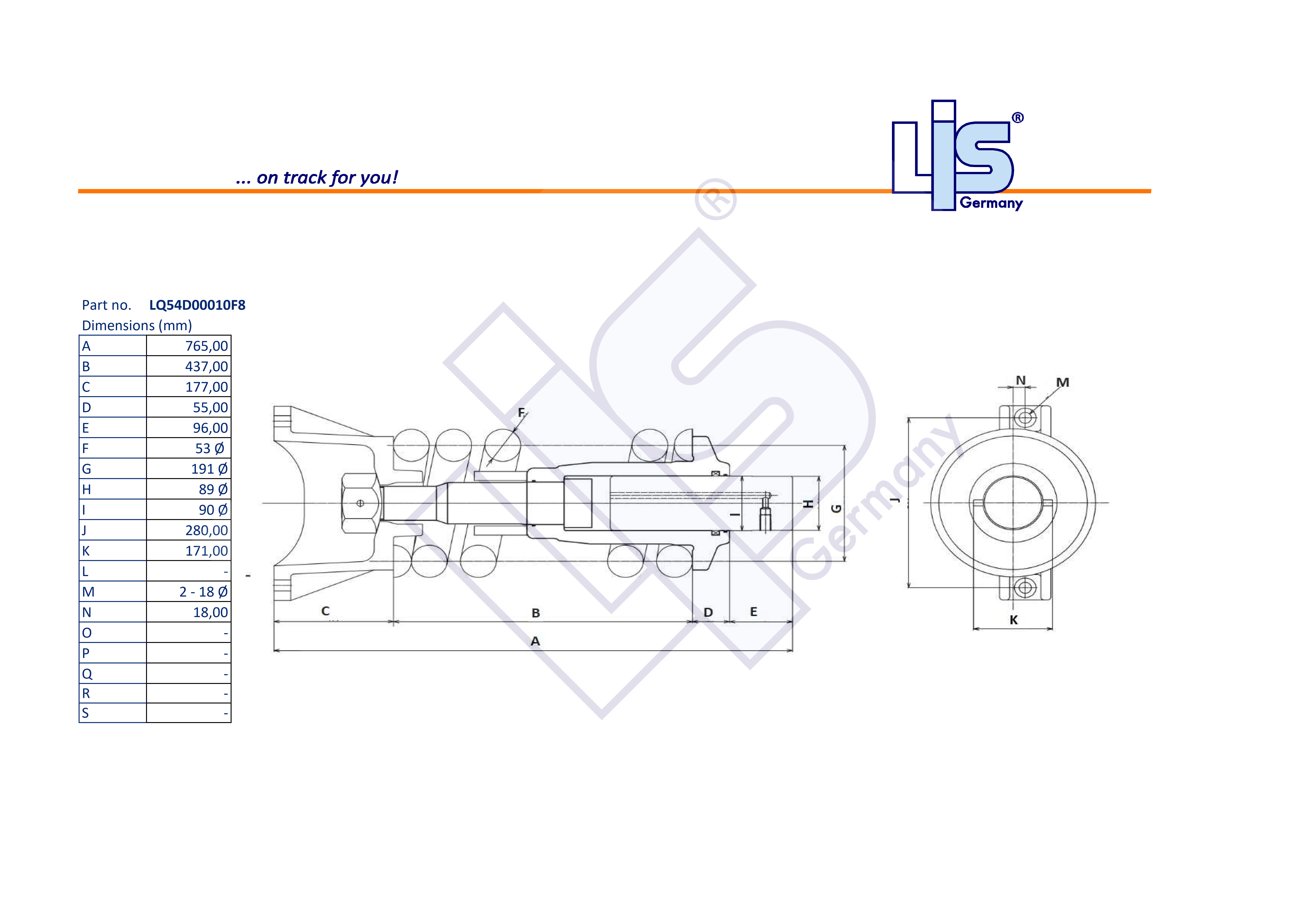 Technische Zeichnung einer Spanneinheit / eines Kettenspanners für das Laufwerk, Referenznummer LQ54D00010F8
