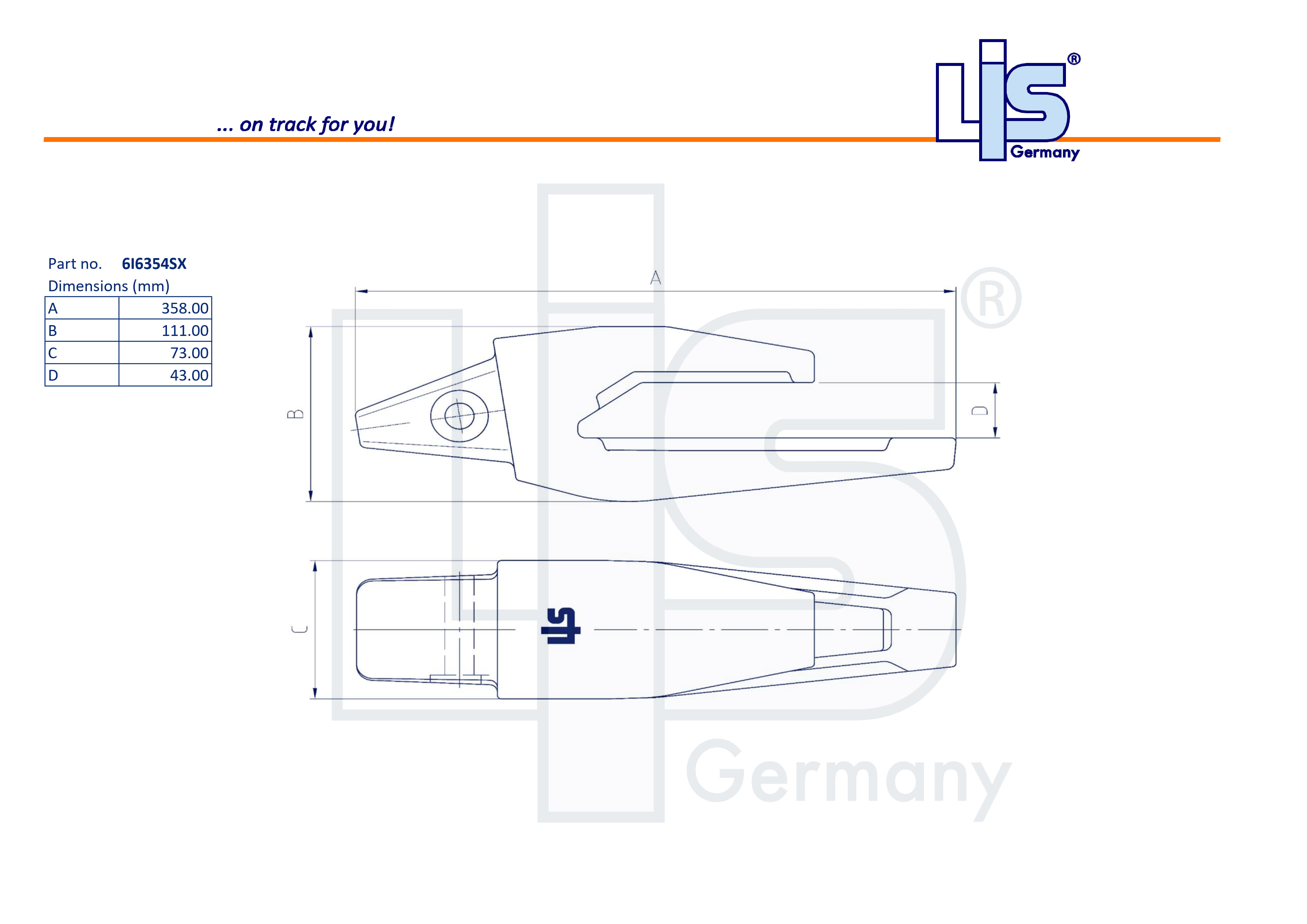 Technische Zeichnung Zahnadapter 6I6354SX für cat J350 von LIS Germany
