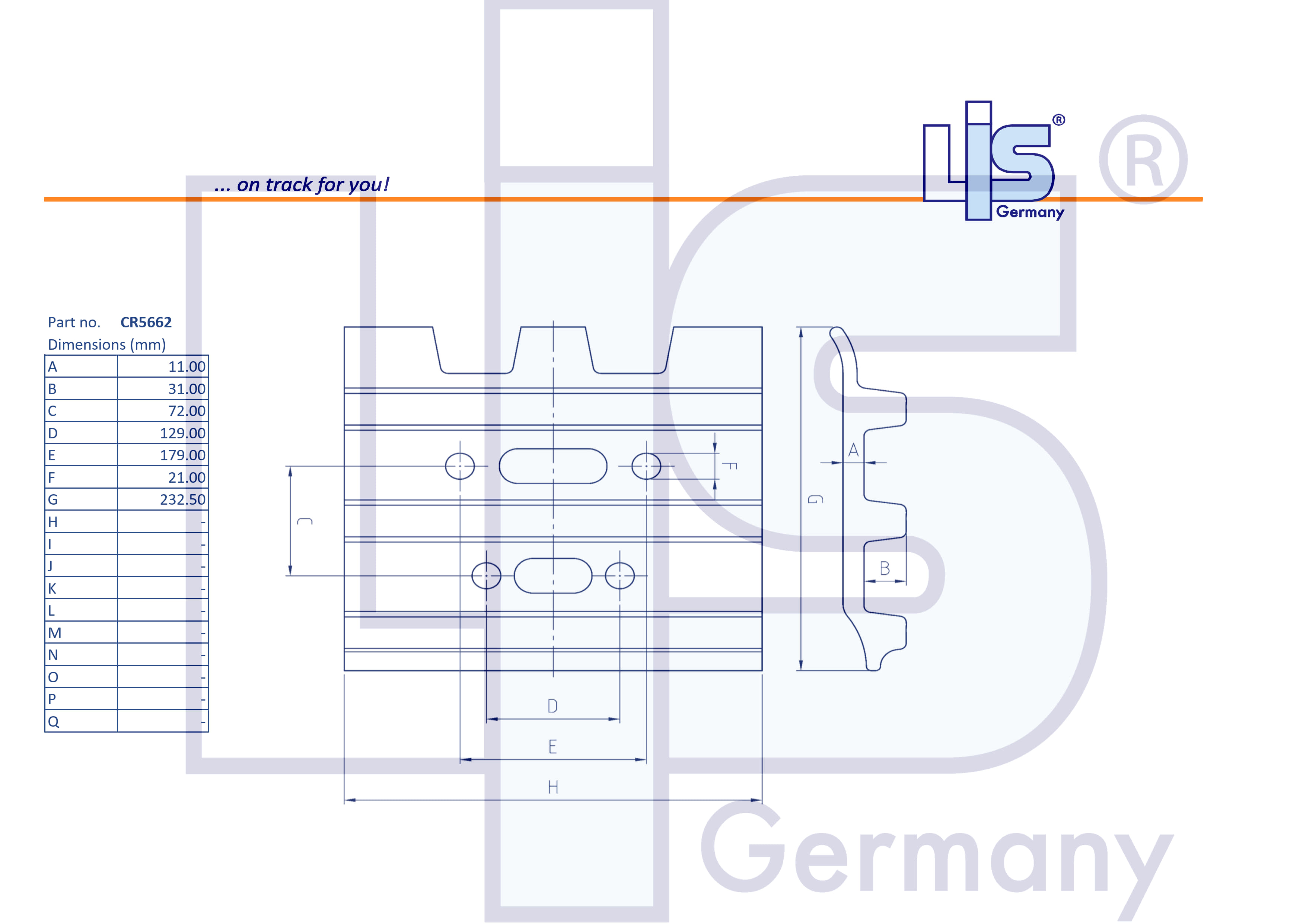 Technische Zeichnung LIS 3-Steg 900 mm (CR5662/900) mit Lochbild Maßen