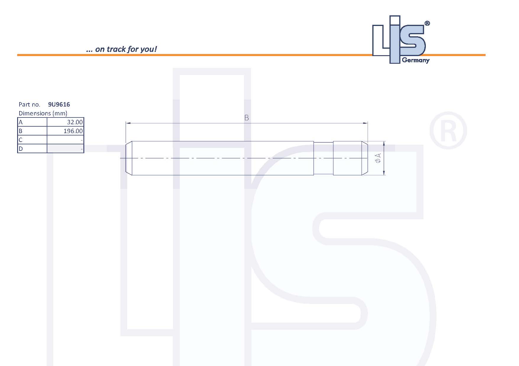 Technische Zeichnung Sicherungsstift PIN 9U9616 für cat J700 von LIS Germany