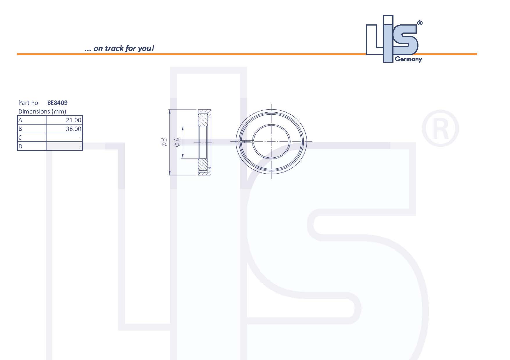 Technische Zeichnung Sicherungsring 8E8409 für cat J400 von LIS Germany