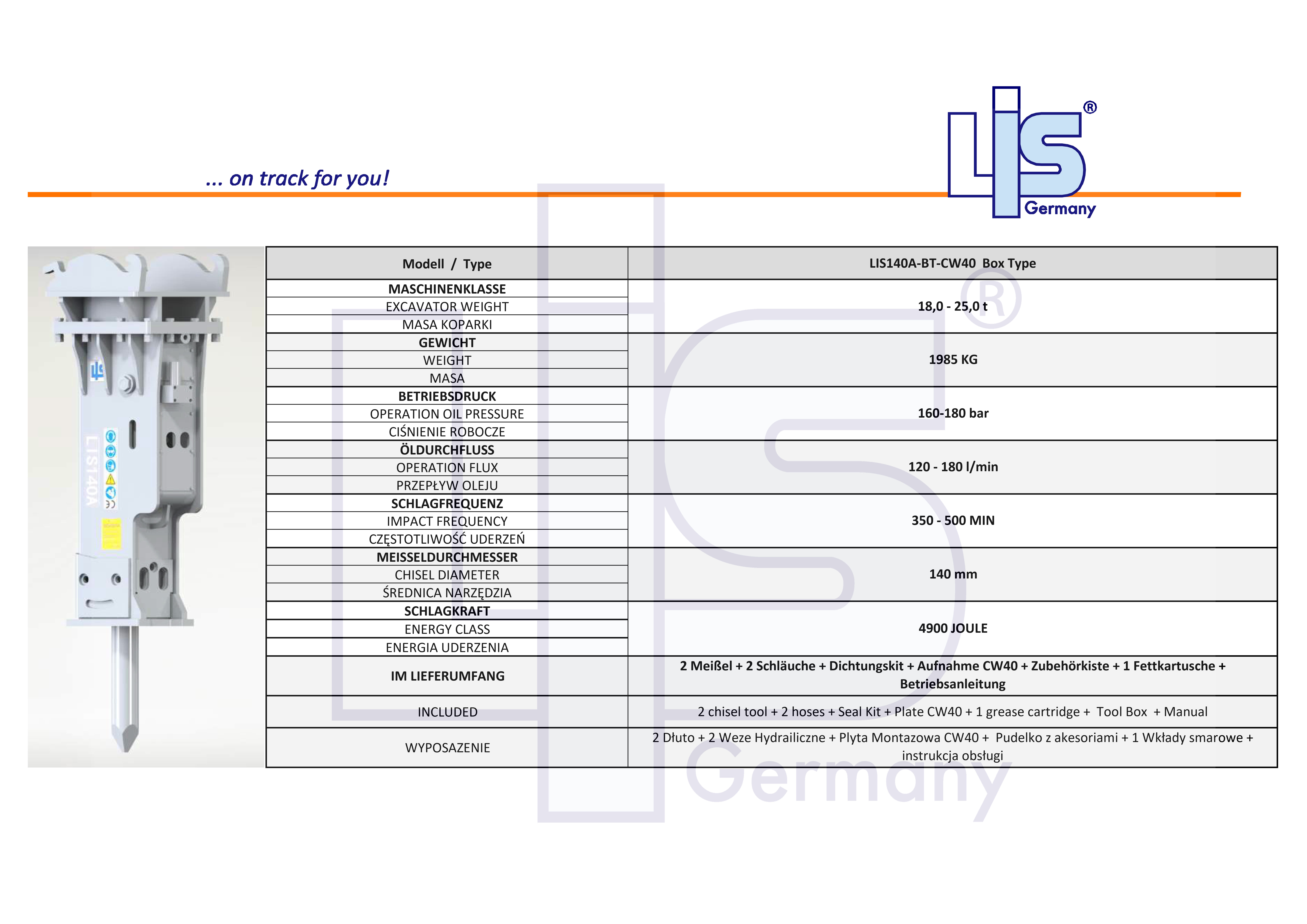 LIS Hydraulikhammer 18,0t-25,0t Bagger mit
Aufnahme für CW40