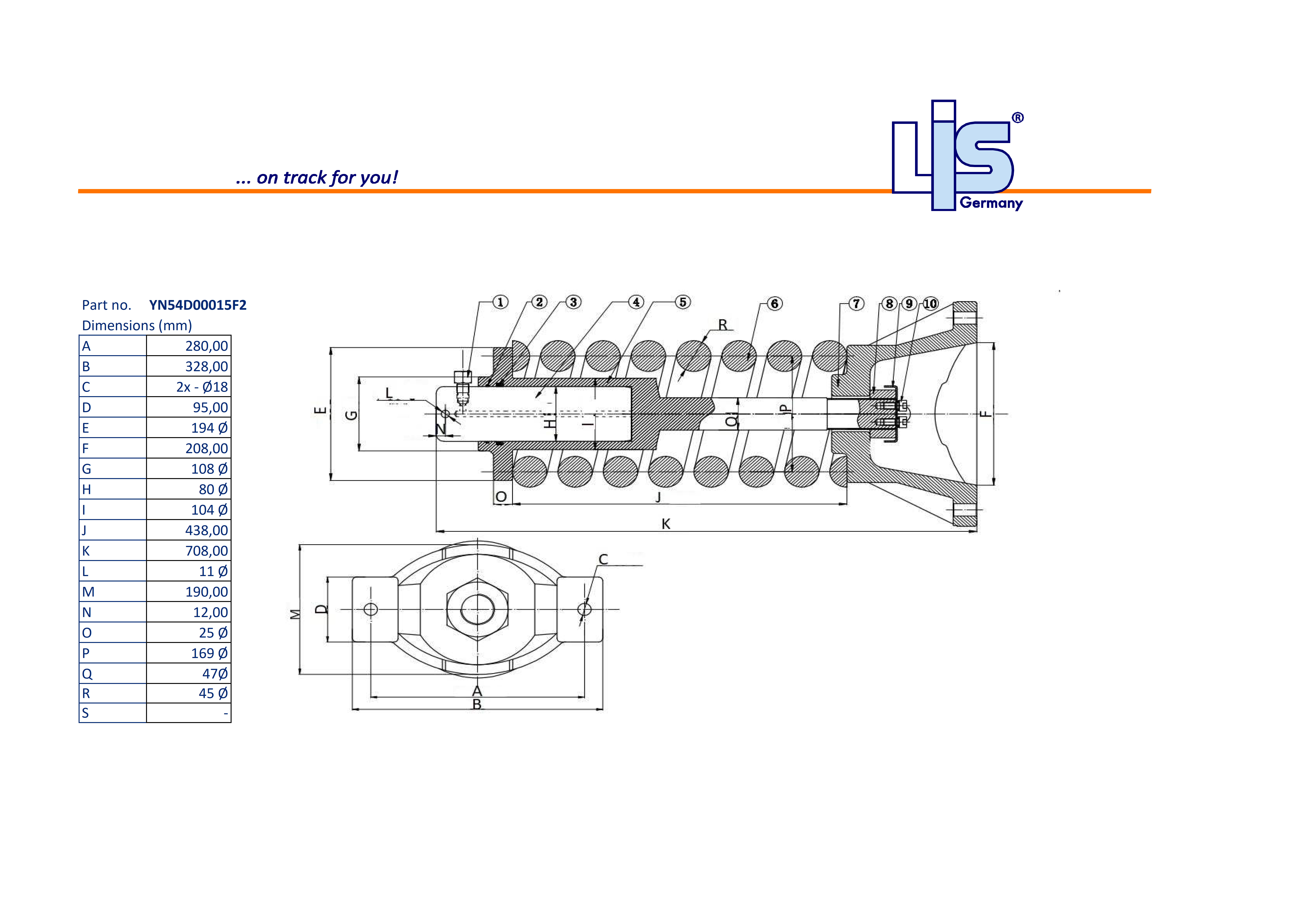Technische Zeichnung einer Spanneinheit / eines Kettenspanners für das Laufwerk, Referenznummer YN54D00015F2