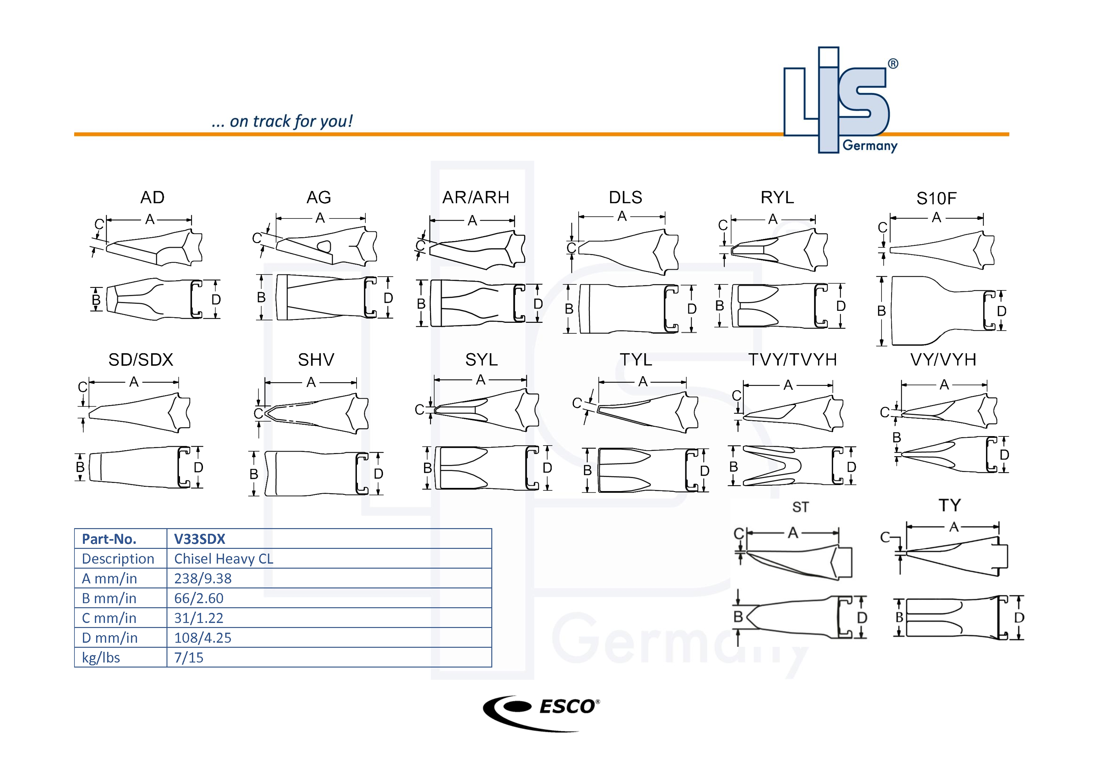 Esco orig. Super V Excavator Points Chisel HD CL V33SDX