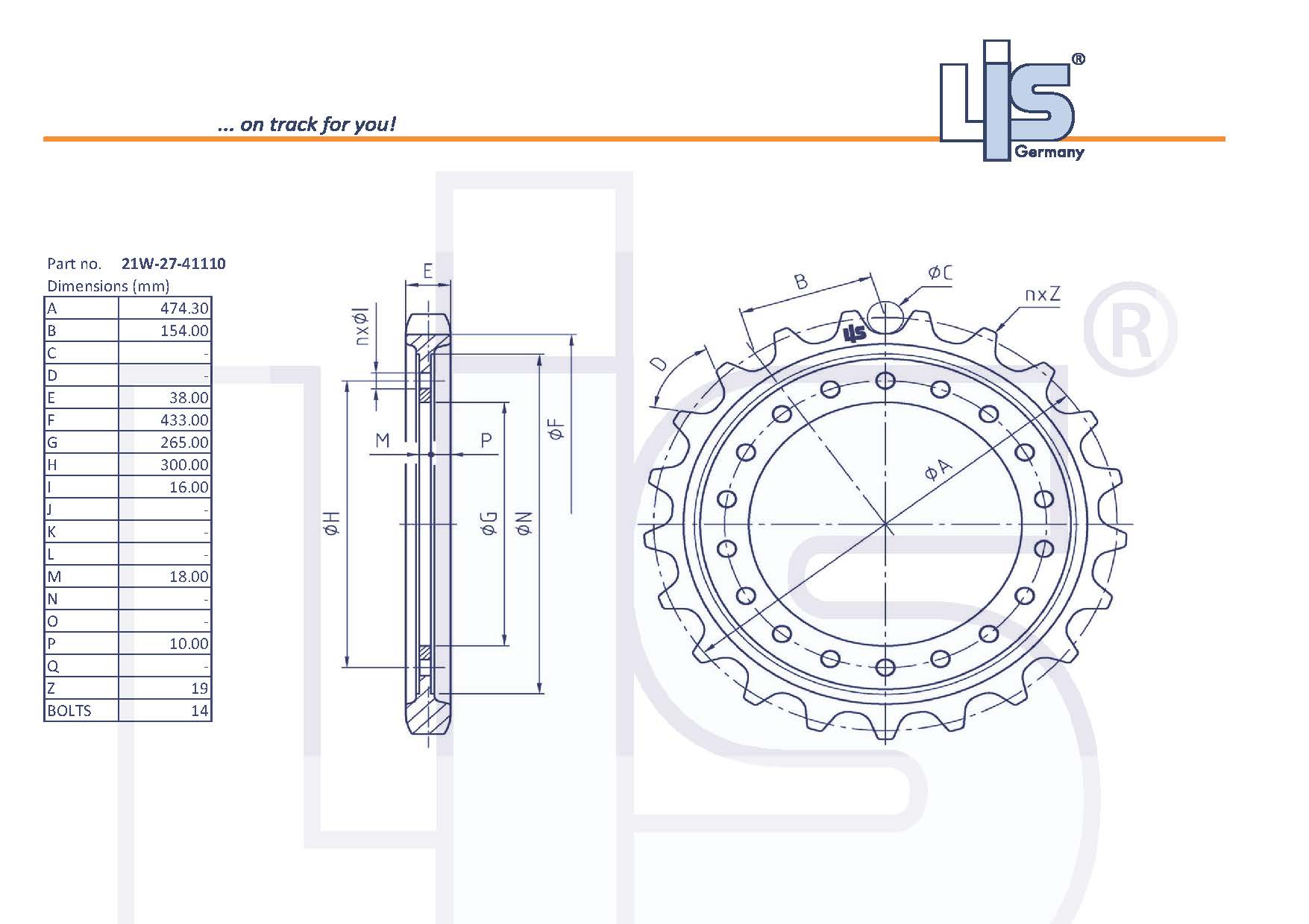 LIS® Sprocket T=19 21W-27-41110