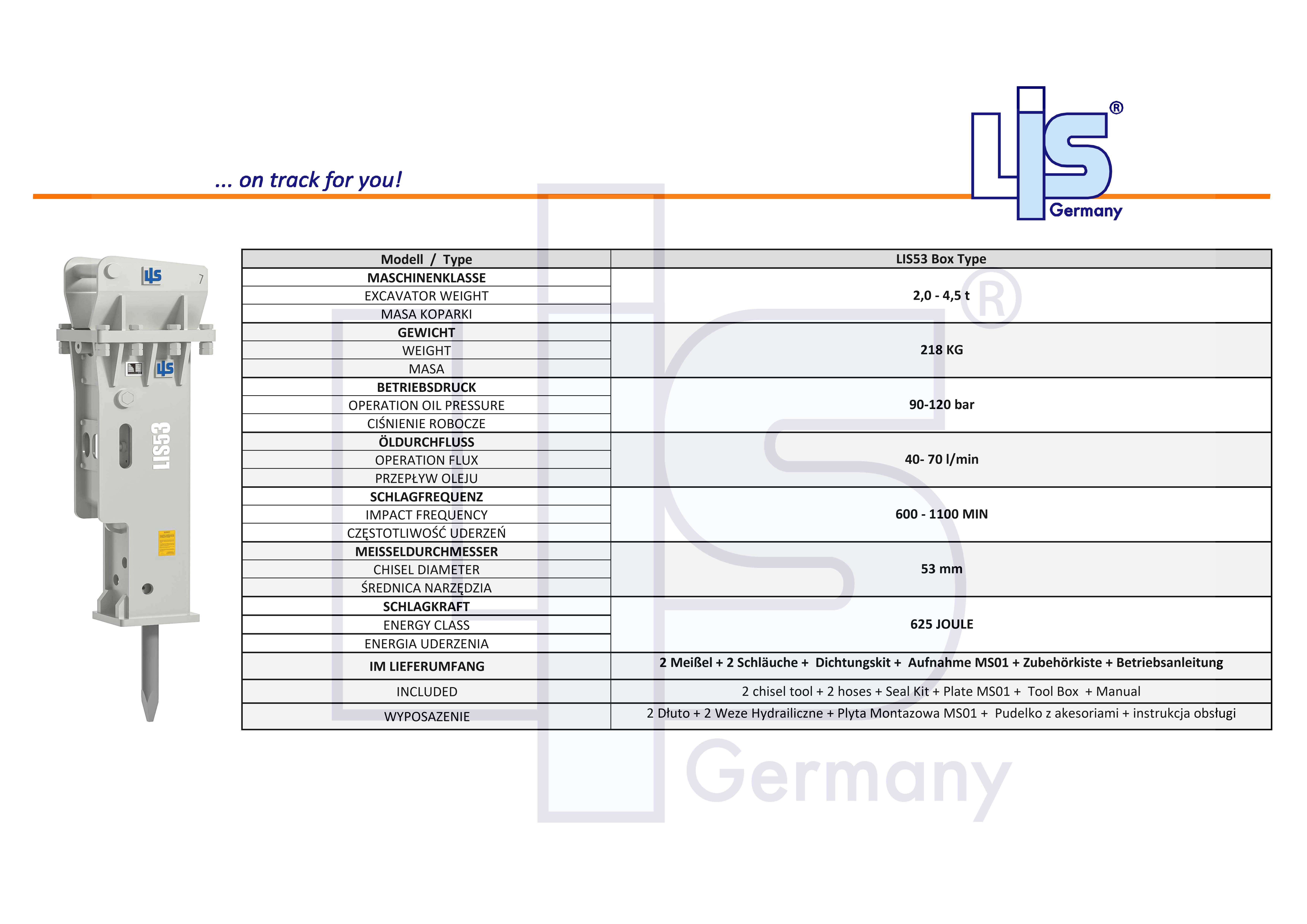 LIS Hydraulic breaker 2,0-4,5t Mini Excavator
Adapter MS01